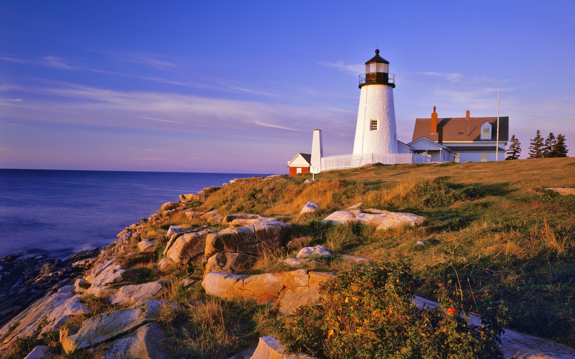 Faro di Pemaquid Point, Maine, Costa, Scogli, Full HD, wallpaper per PC