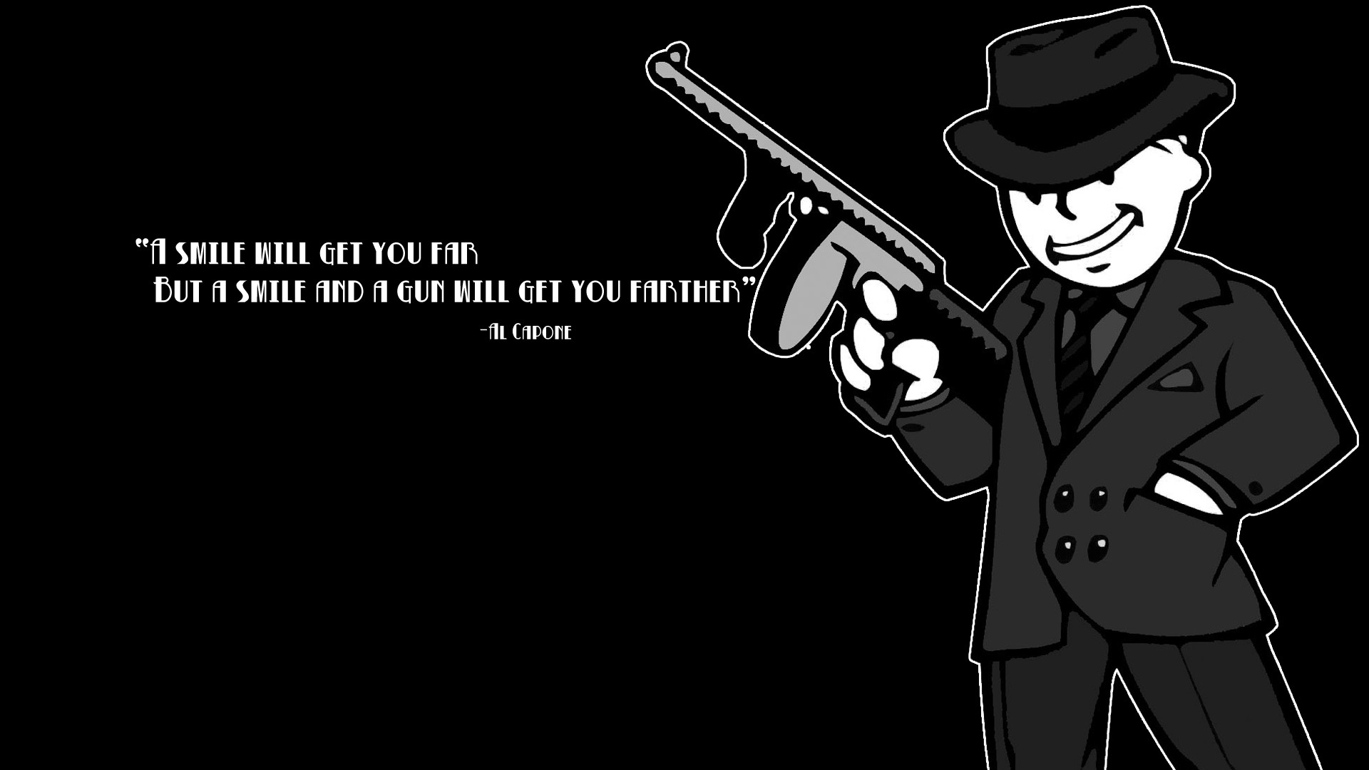 Vault Boy, Fallout, Mitra Thompson, Citazione, Sfondo nero, 16:9 Full HD, wallpaper widescreen