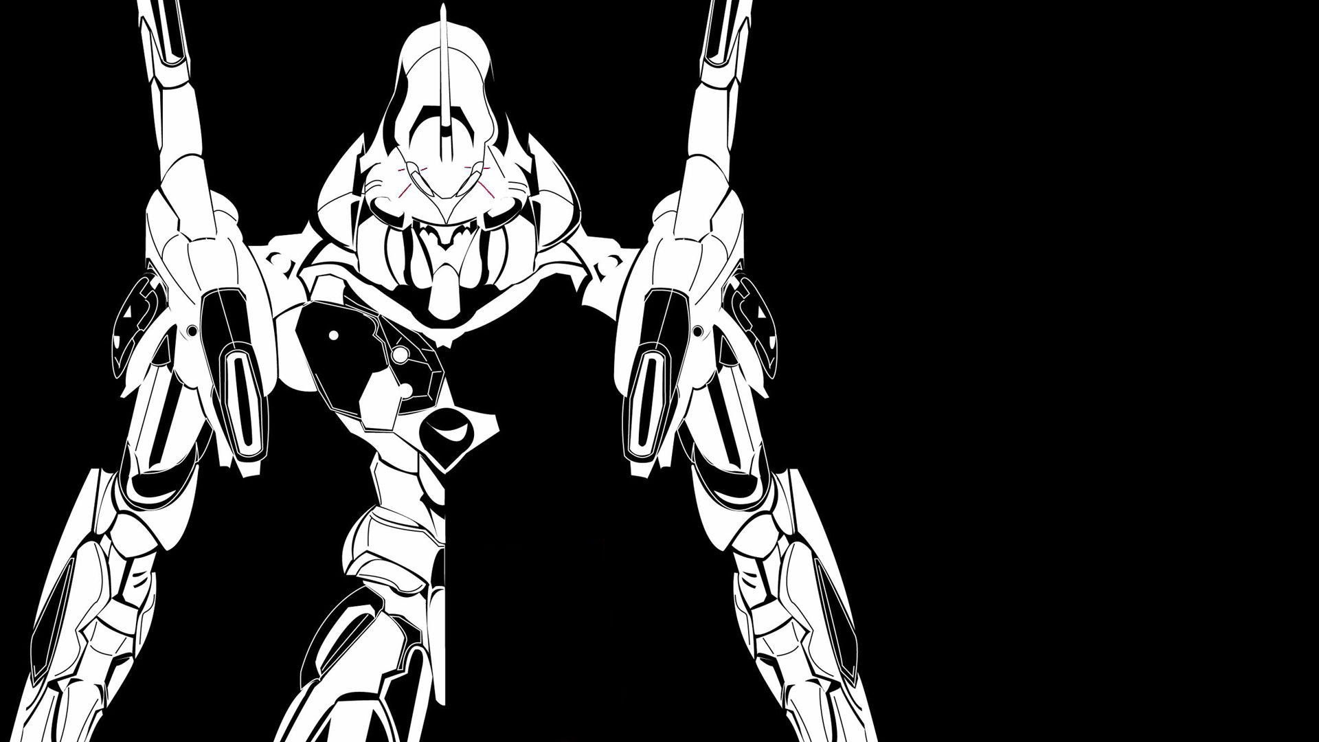Evangelion Unità-01, Neon Genesis Evangelion, Line art, Bianco e nero, sfondo 1920x1080 per PC