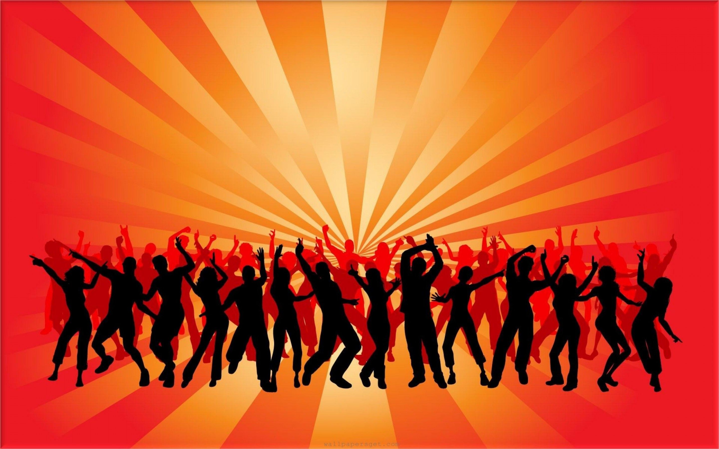 Silhouette, Folla danzante, Raggi, Rosso e arancione, 2K, sfondo Windows 11