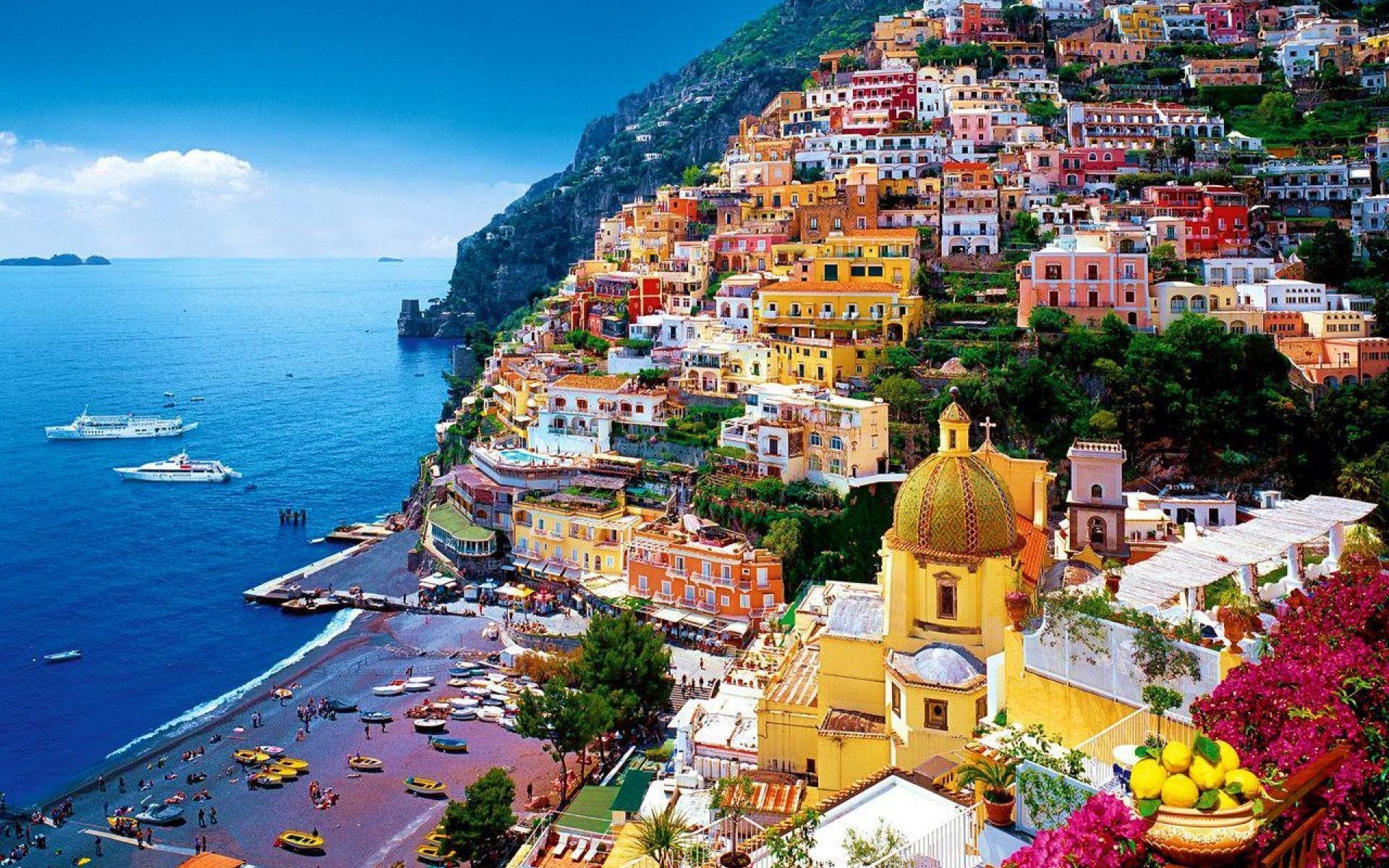 Positano, Costiera Amalfitana, Campania, Santa Maria Assunta, Mare, wallpaper Windows 11