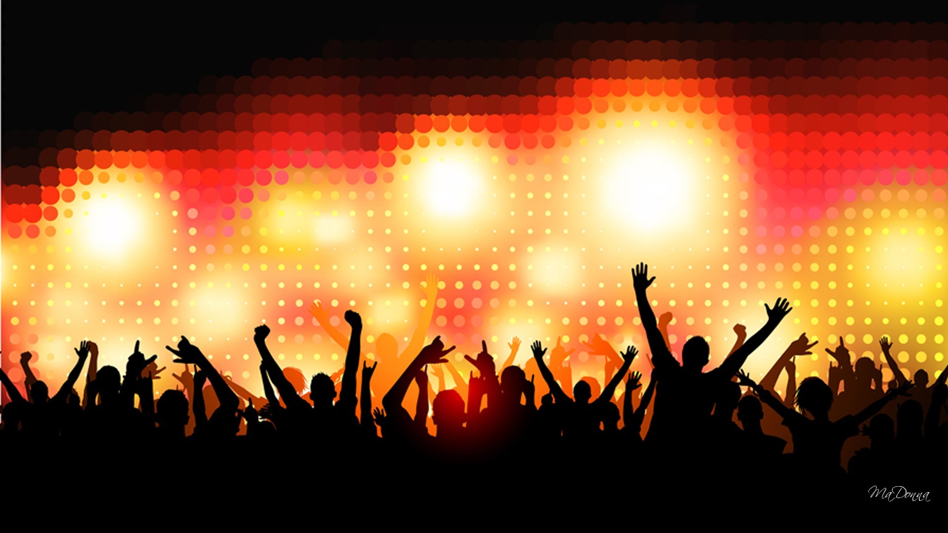 Folla, Silhouette, Luci del palco, Concerto, Full HD, wallpaper desktop