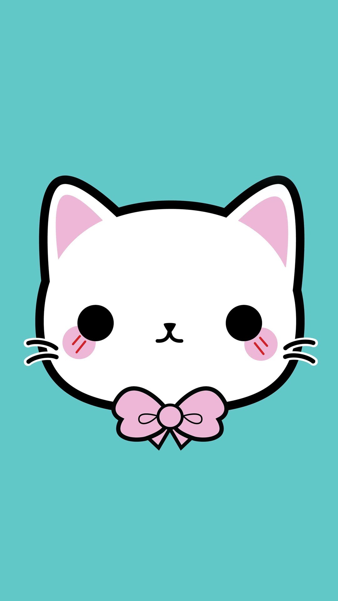 Gatto, Kawaii, Fiocco, Sfondo verde acqua, 1080x1920, schermata di blocco iPhone