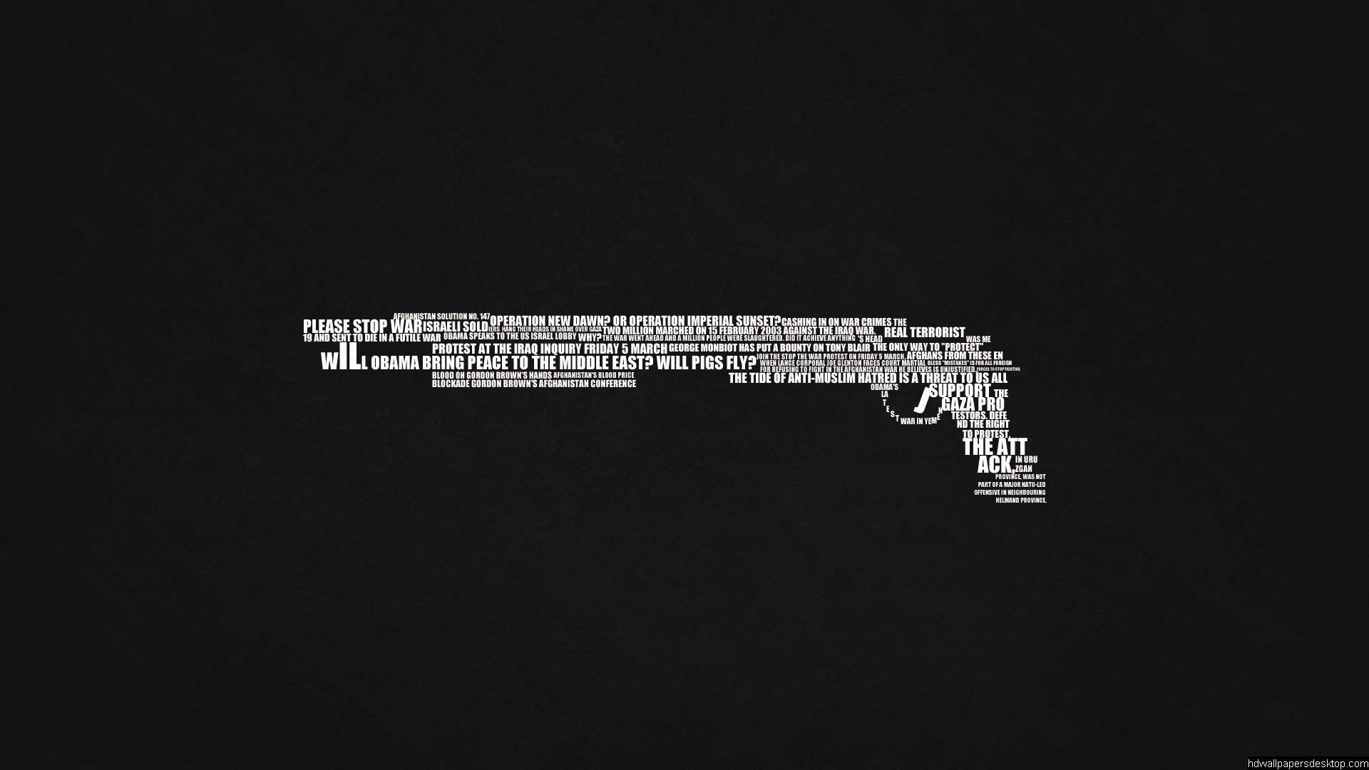 Pistola tipografica, Testo, Sfondo nero, 16:9 Full HD, wallpaper widescreen