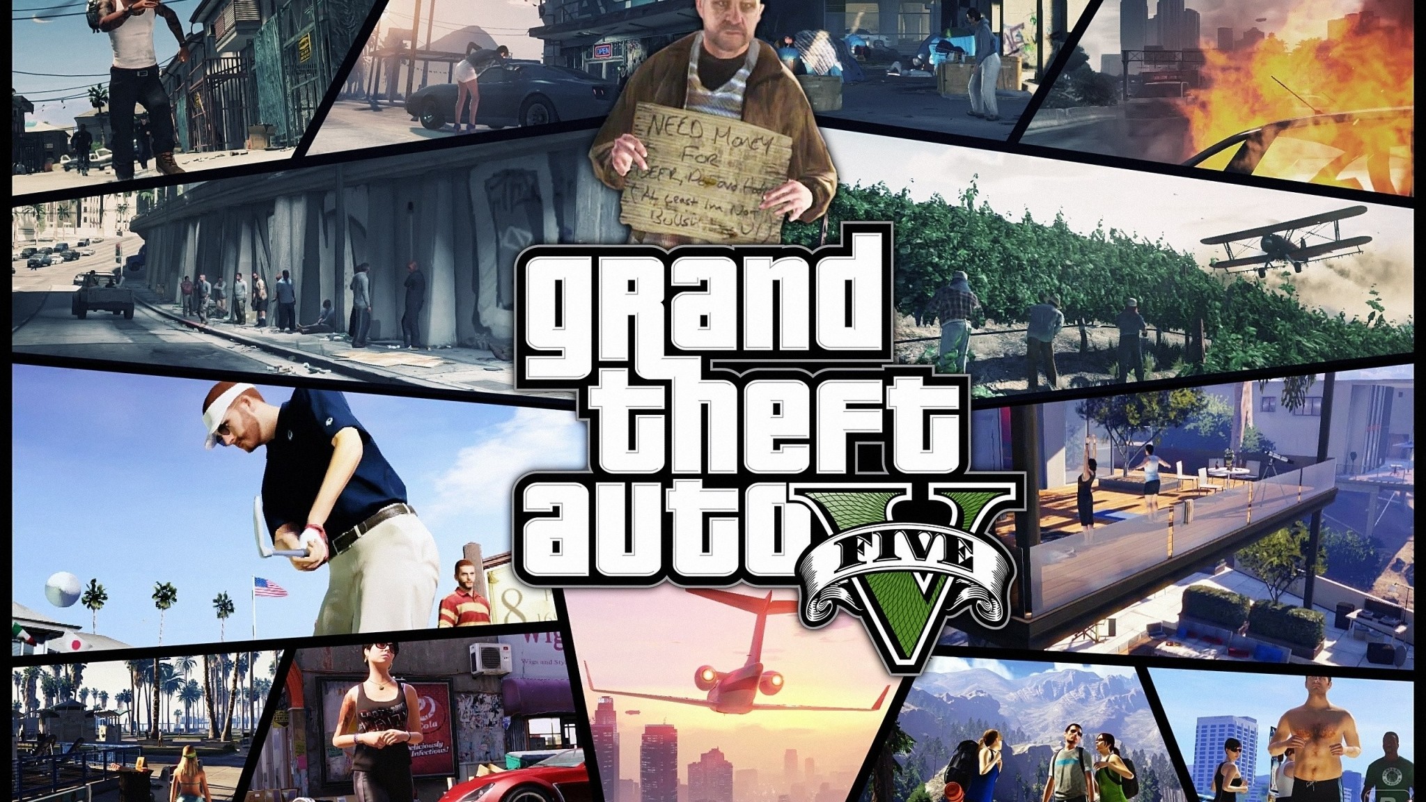 Grand Theft Auto V, Logo GTA V, Collage, Golf, Full HD, wallpaper per computer