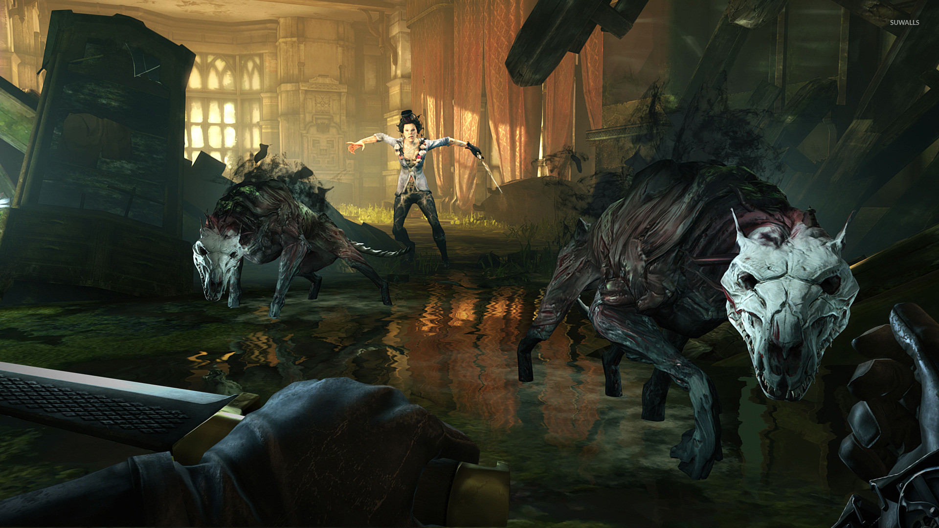 Dishonored 2, Cani lupo, Scena di gioco, 16:9 Full HD, sfondo widescreen