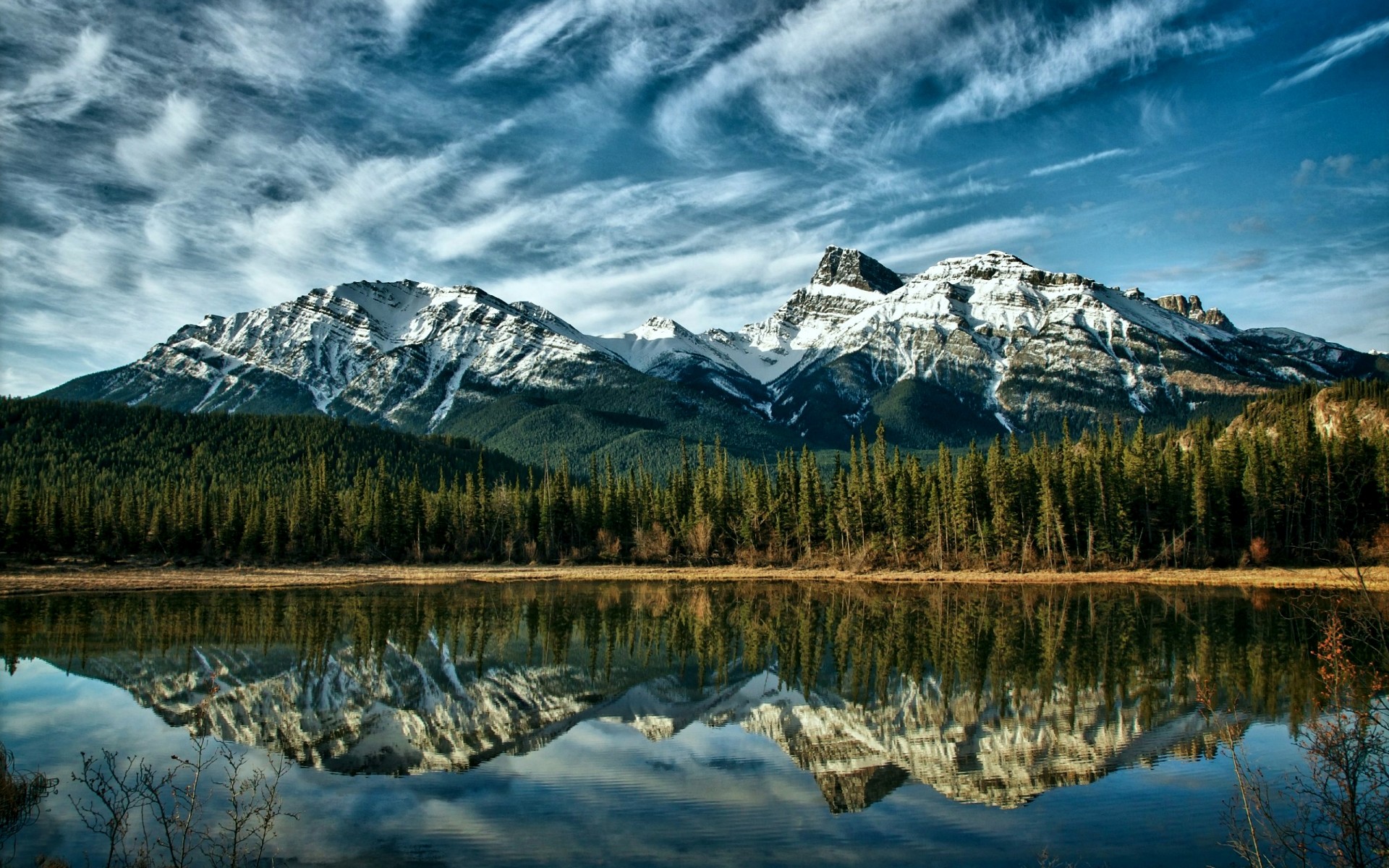Montagne Rocciose, Lago, Riflesso, Foresta, 16:10 Full HD, sfondo widescreen