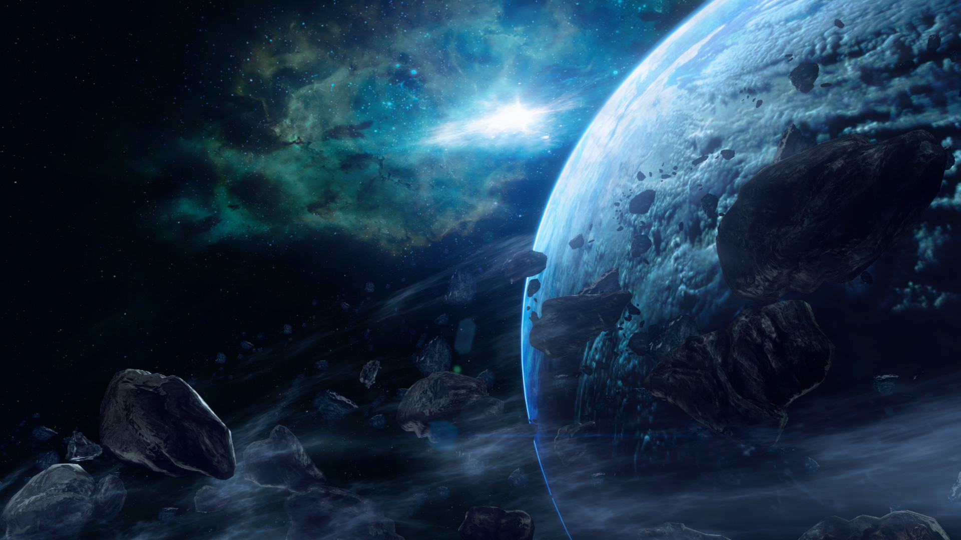 Halo, Pianeta, Spazio, Asteroidi, Full HD, sfondo desktop