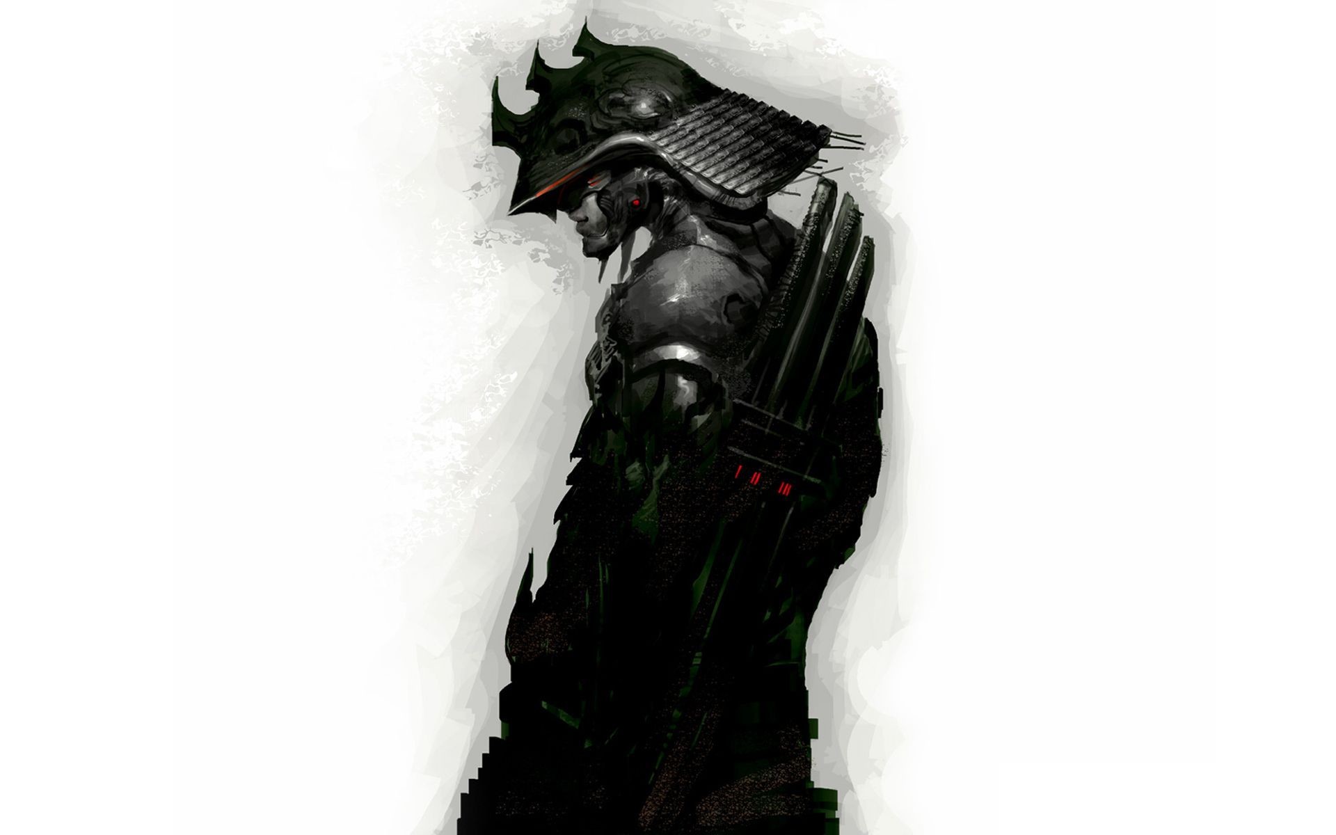 Samurai, Silhouette, Armatura, Sfondo bianco, 16:10 Full HD, wallpaper widescreen