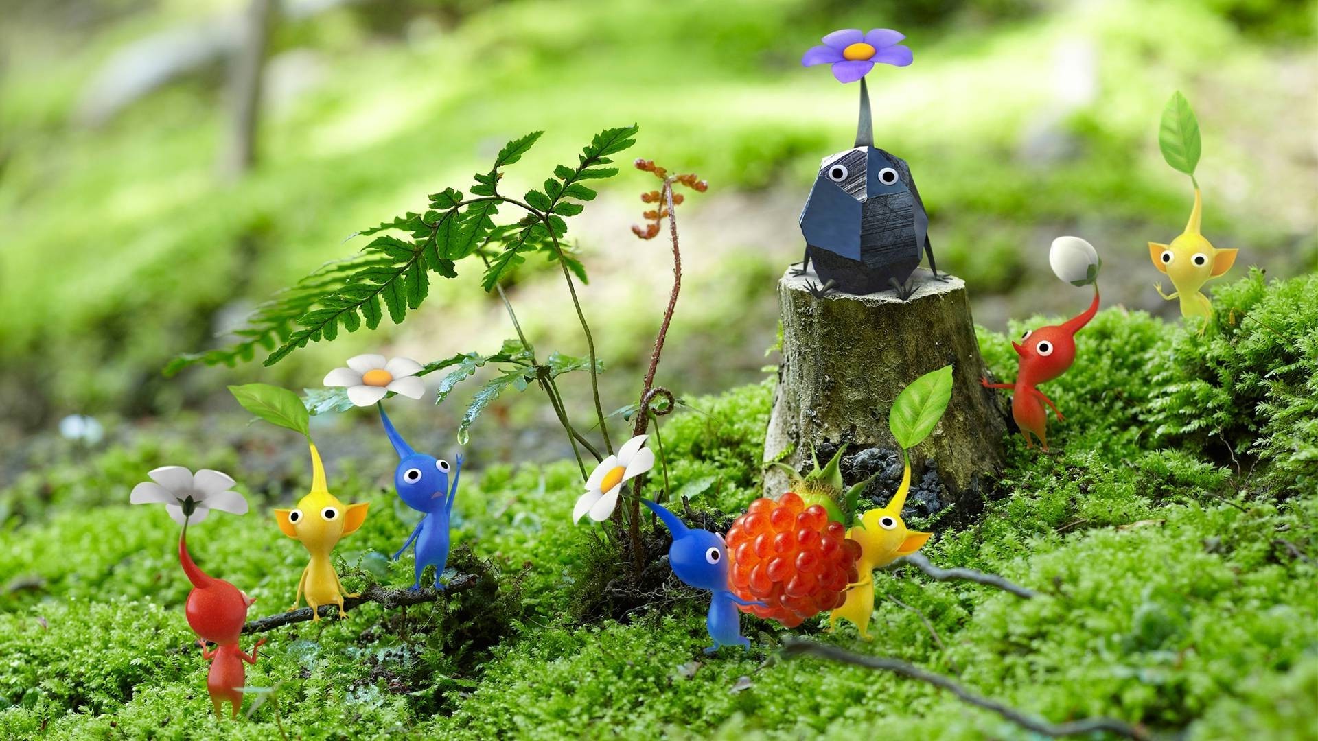 Pikmin, Pikmin rossi, Pikmin gialli, Muschio, Natura, Full HD, sfondo desktop
