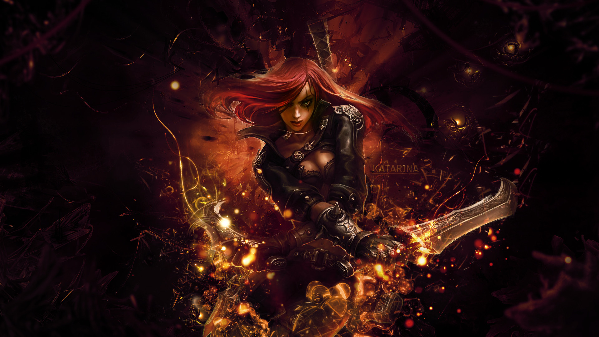 Katarina, League of Legends, Scintille, Arancione, 1920x1080, immagine di sfondo