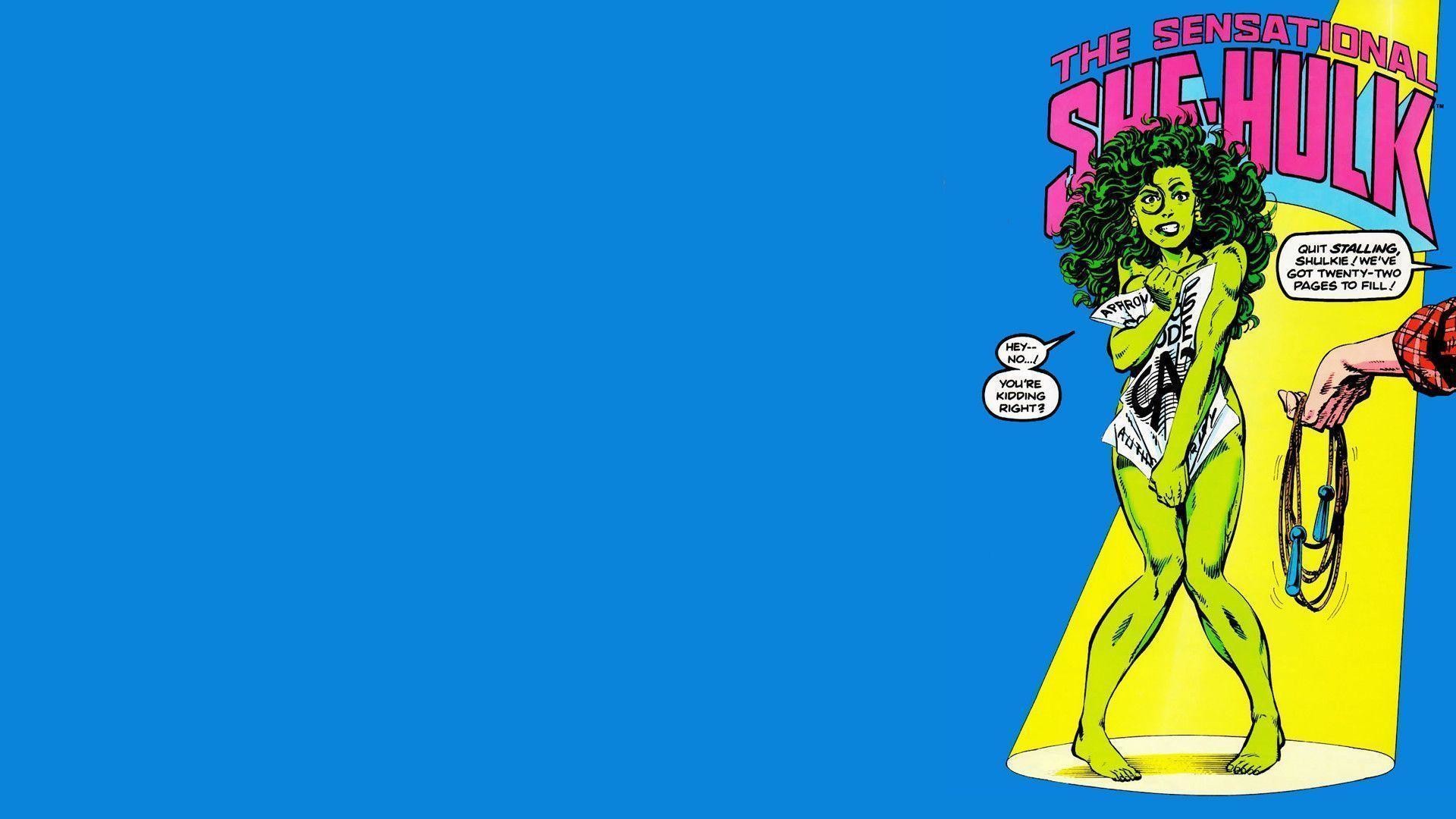 She-Hulk, The Sensational She-Hulk, Marvel Comics, Fumetto, Sfondo azzurro, wallpaper 1920x1080