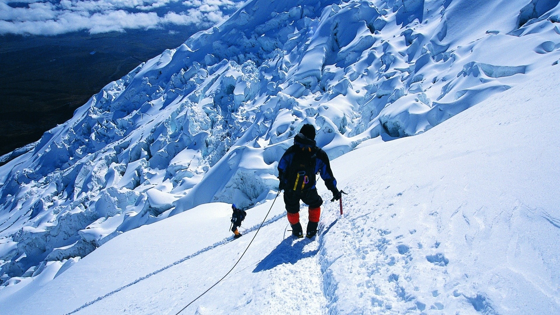 Alpinismo, Ghiacciaio, Neve, Scalatore, 16:9 Full HD, sfondo widescreen