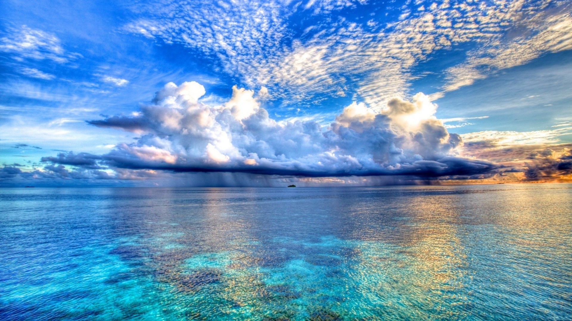 Mare, Nuvole, Orizzonte, Acqua turchese, 1920x1080, sfondo per PC