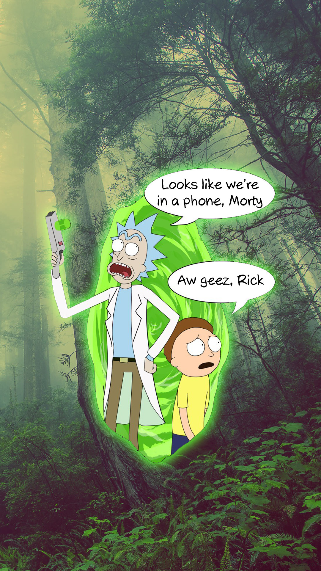 Rick Sanchez, Morty Smith, Portale, Foresta, 1080x1920, schermata di blocco iPhone