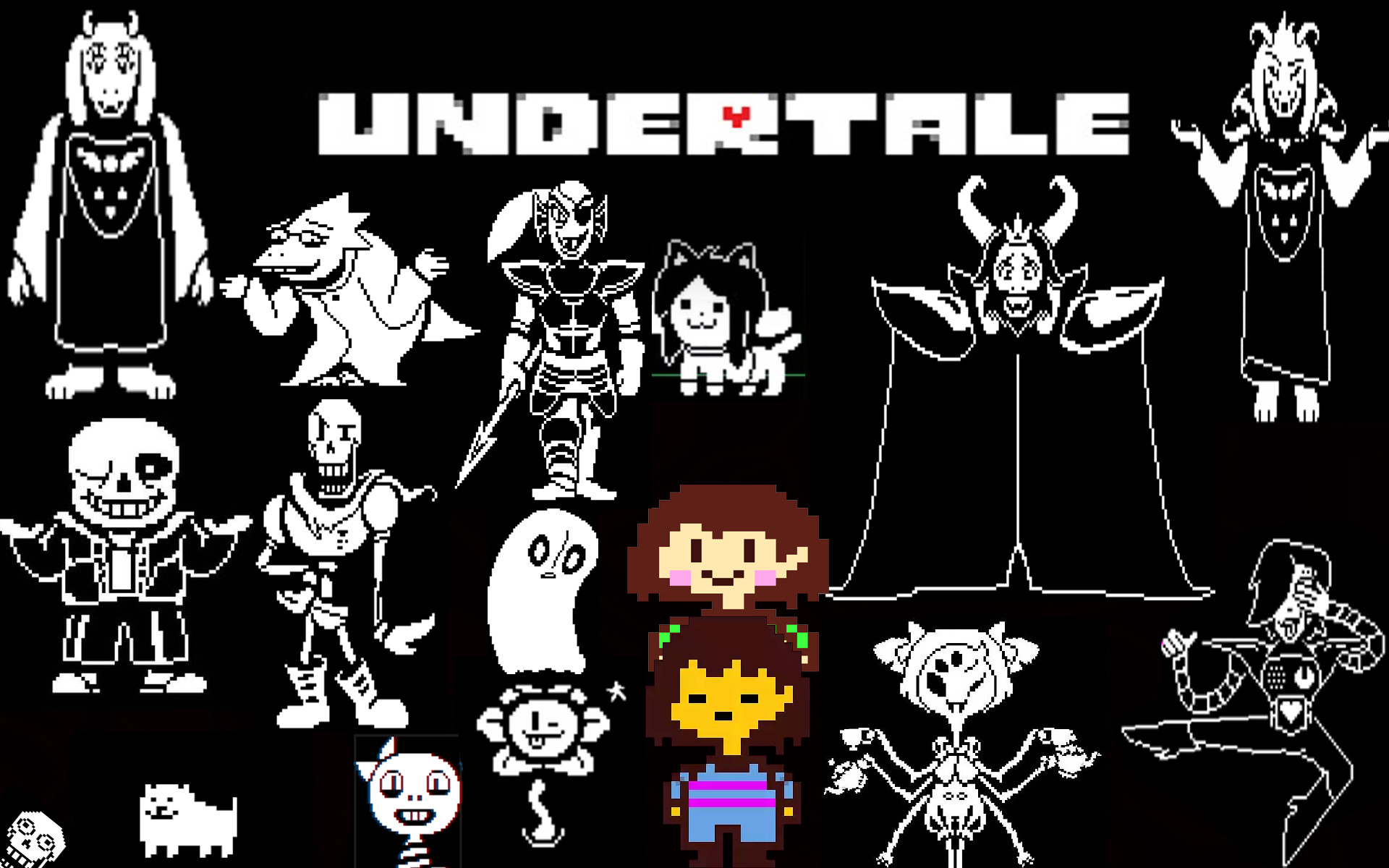 Logo Undertale, Undertale, Personaggi, Sans, Frisk, Bianco e nero, sfondo desktop 1920x1200