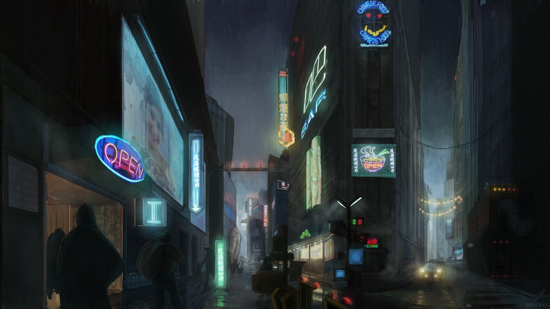 Blade Runner, Strada, Neon, Pioggia, Cyberpunk, 1920x1080, immagine di sfondo