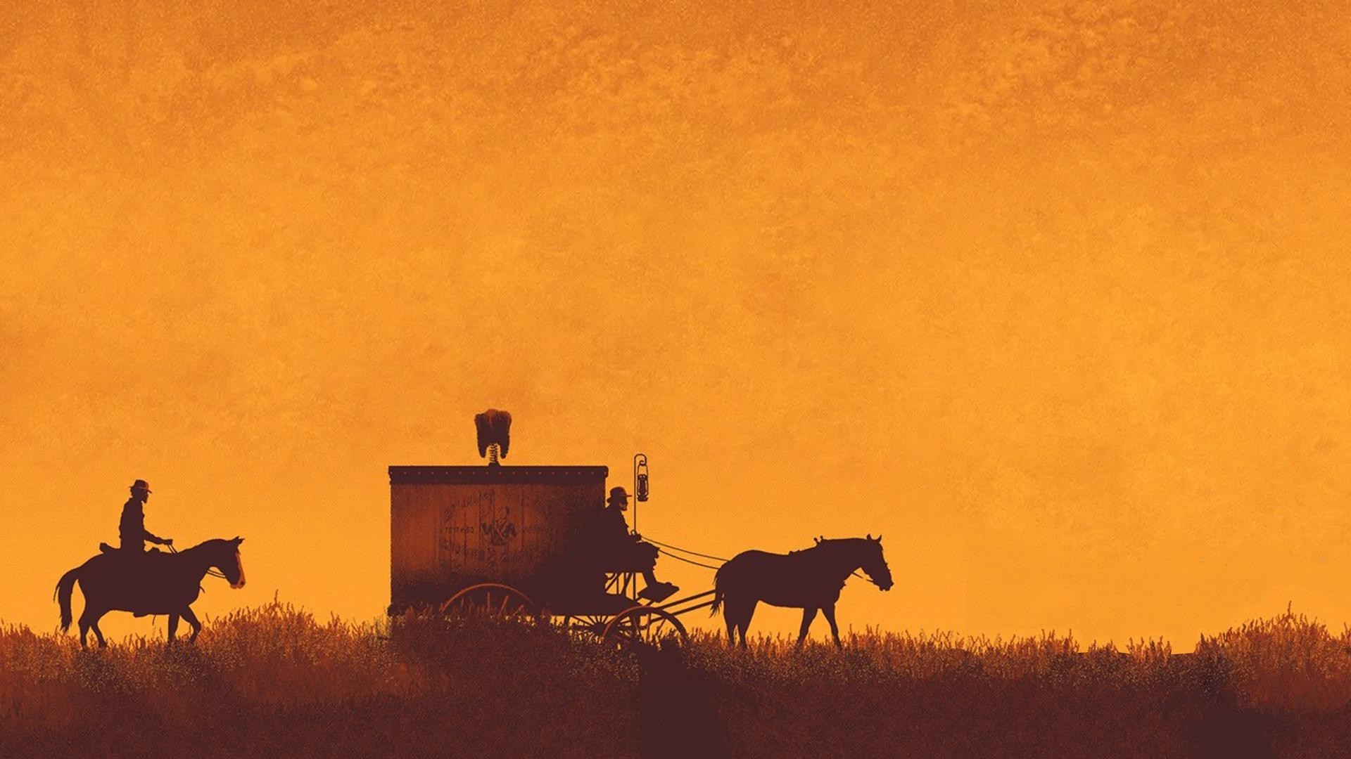 Django Unchained, Silhouette, Cavalli, Carrozza, Tramonto, Full HD, sfondo per PC