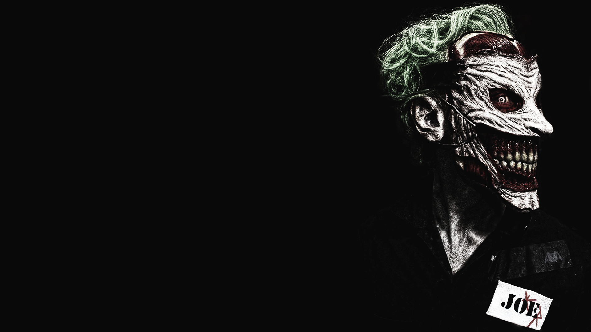 Joker, DC Comics, Volto scarnificato, Sfondo nero, Full HD, wallpaper per computer