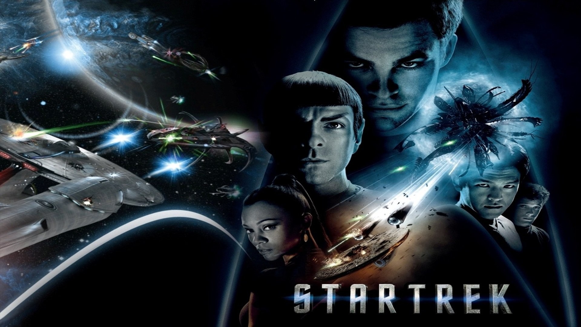 Star Trek (2009), Spock, James T. Kirk, Uhura, Locandina, Astronavi, sfondo per portatile