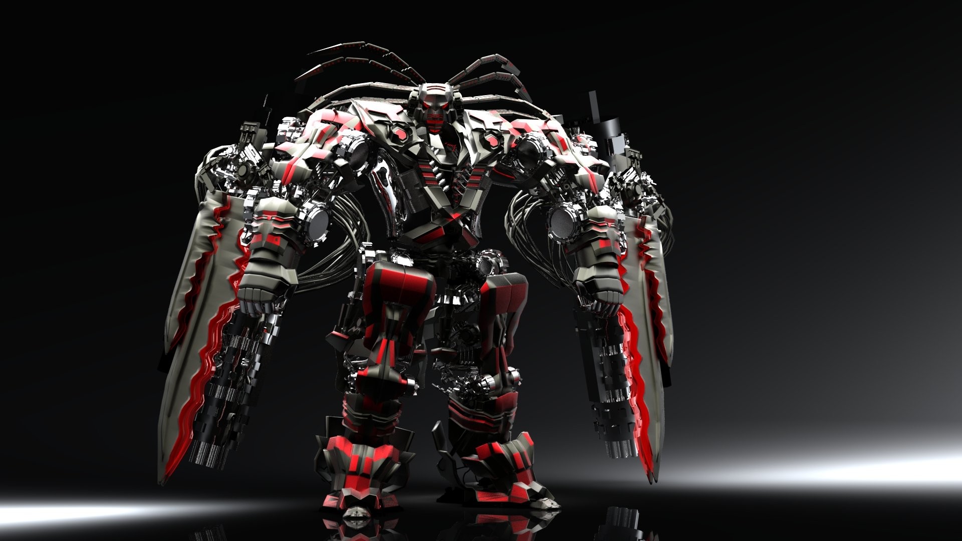 Robot, Mech, Rendering 3D, Sfondo nero, 16:9 Full HD, wallpaper widescreen