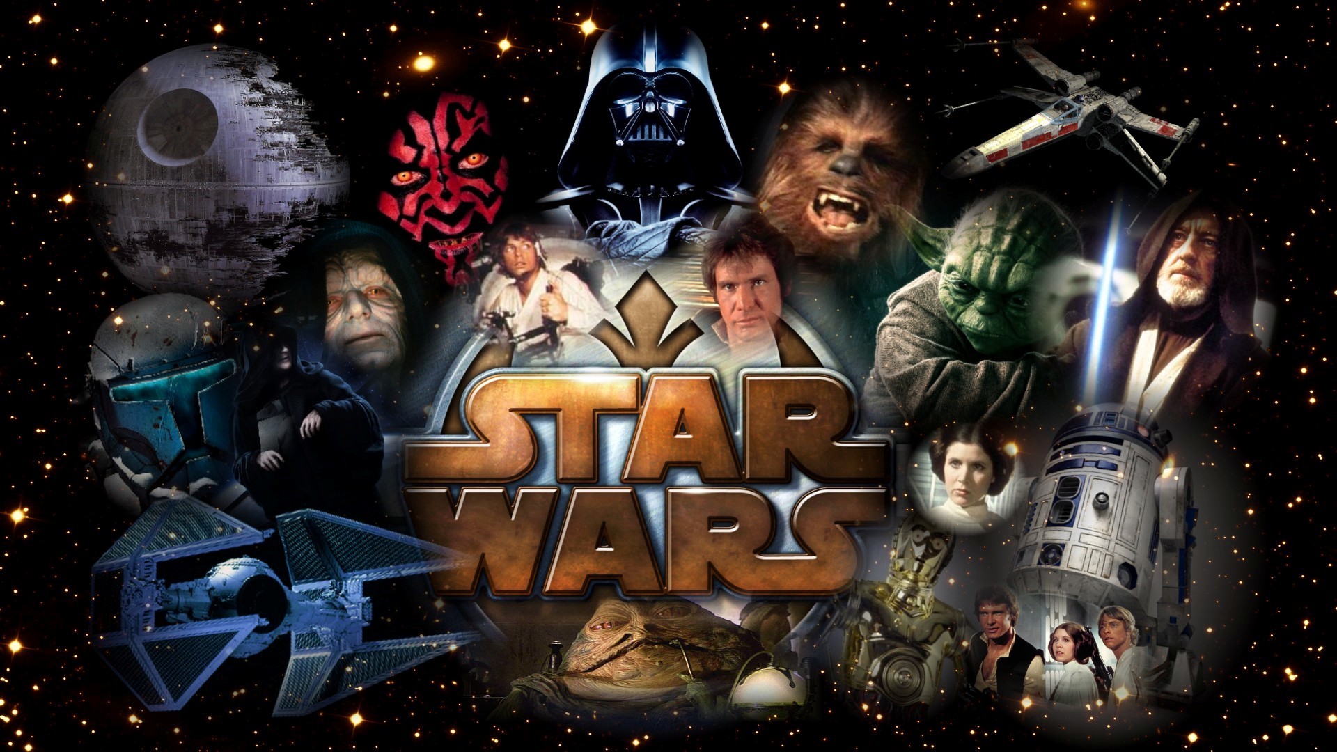Star Wars, Darth Vader, Chewbacca, Darth Maul, Yoda, R2-D2, Full HD, sfondo Windows 11