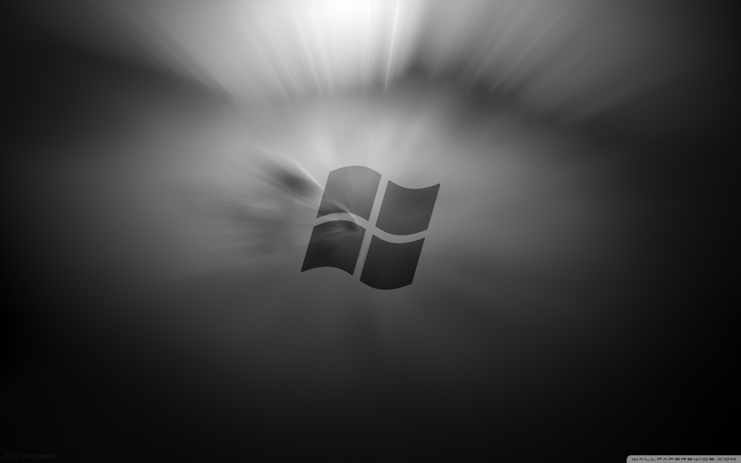 Logo Windows, Bianco e nero, Raggi di luce, 16:10 2K, sfondo widescreen