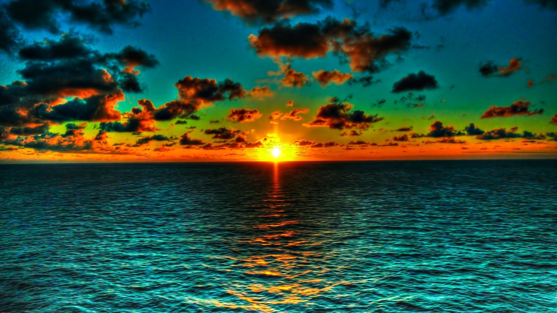 Mare, Tramonto, Nuvole, HDR, 16:9 Full HD, sfondo widescreen