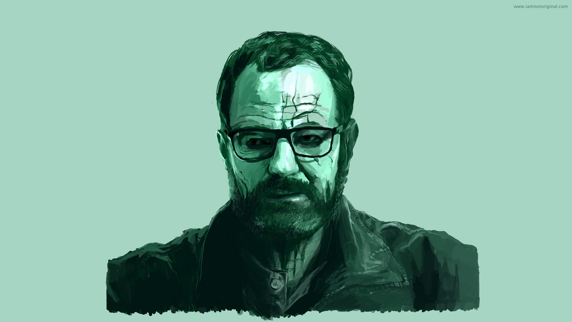 Walter White, Bryan Cranston, Breaking Bad, Ritratto dipinto, Verde acqua, sfondo Full HD per computer