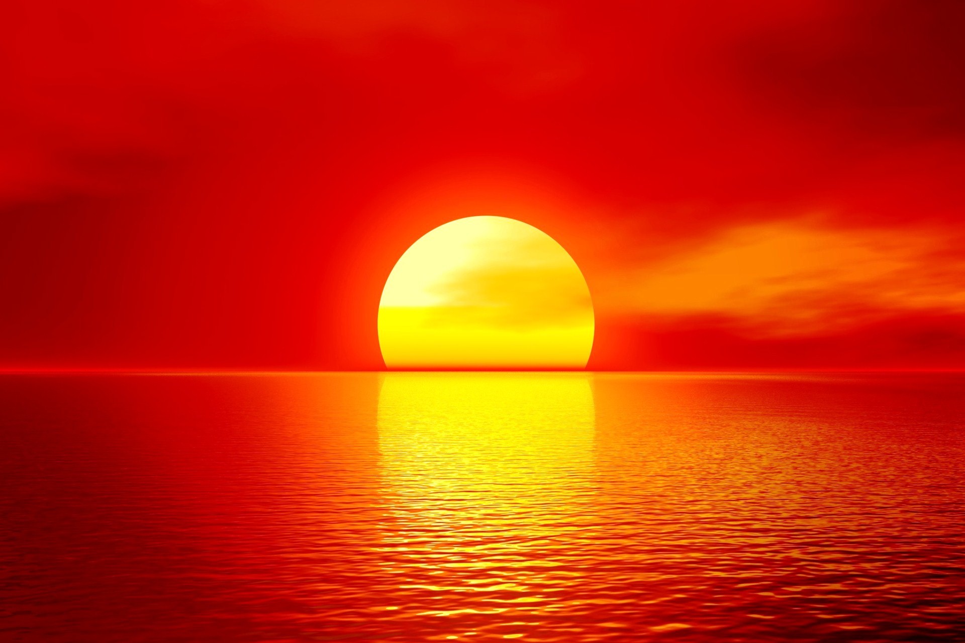Sole, Tramonto, Mare, Rosso, Full HD, sfondo Windows 11