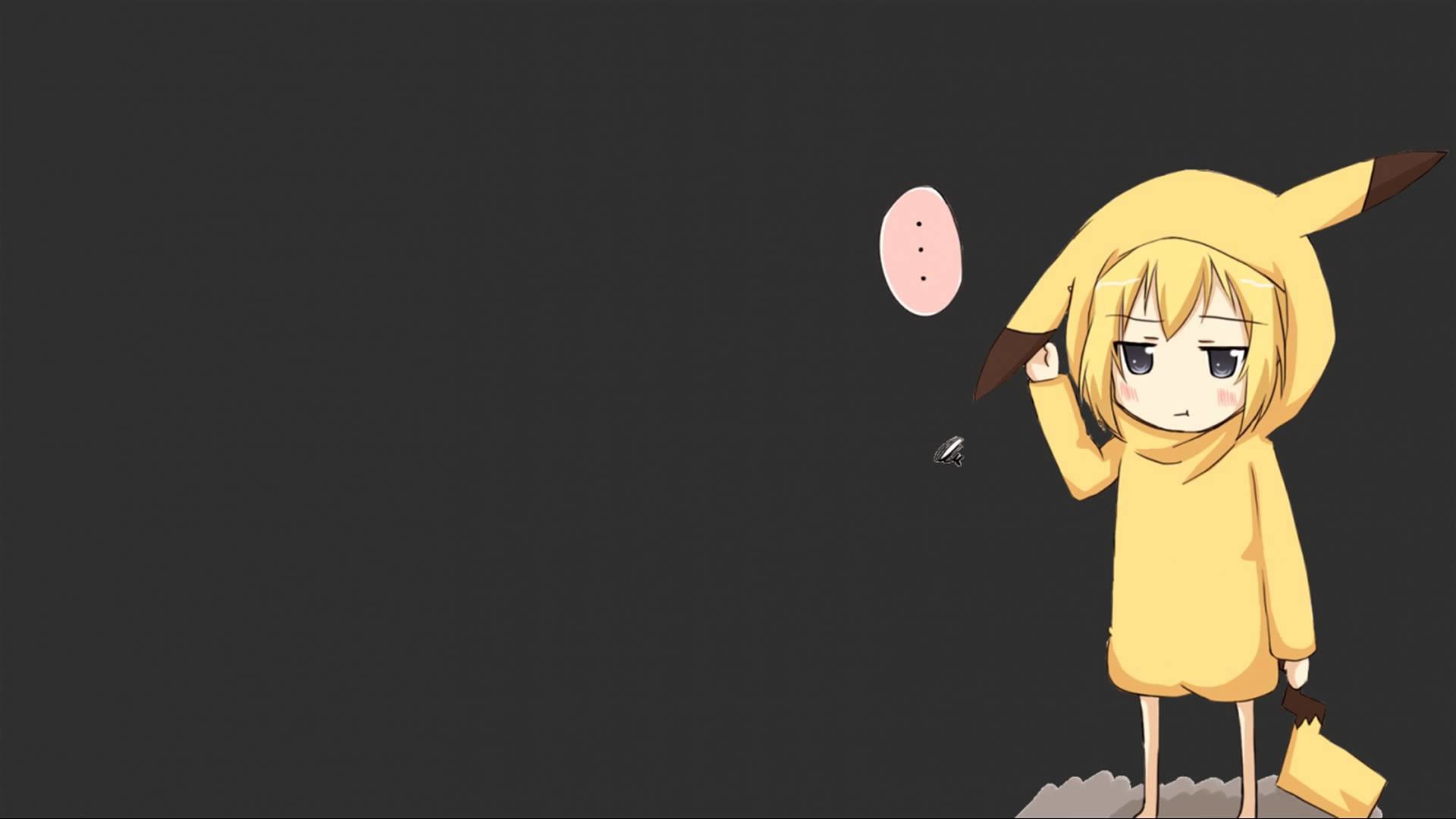 Ragazza anime, Costume da Pikachu, Kawaii, Sfondo scuro, 1920x1080, wallpaper desktop