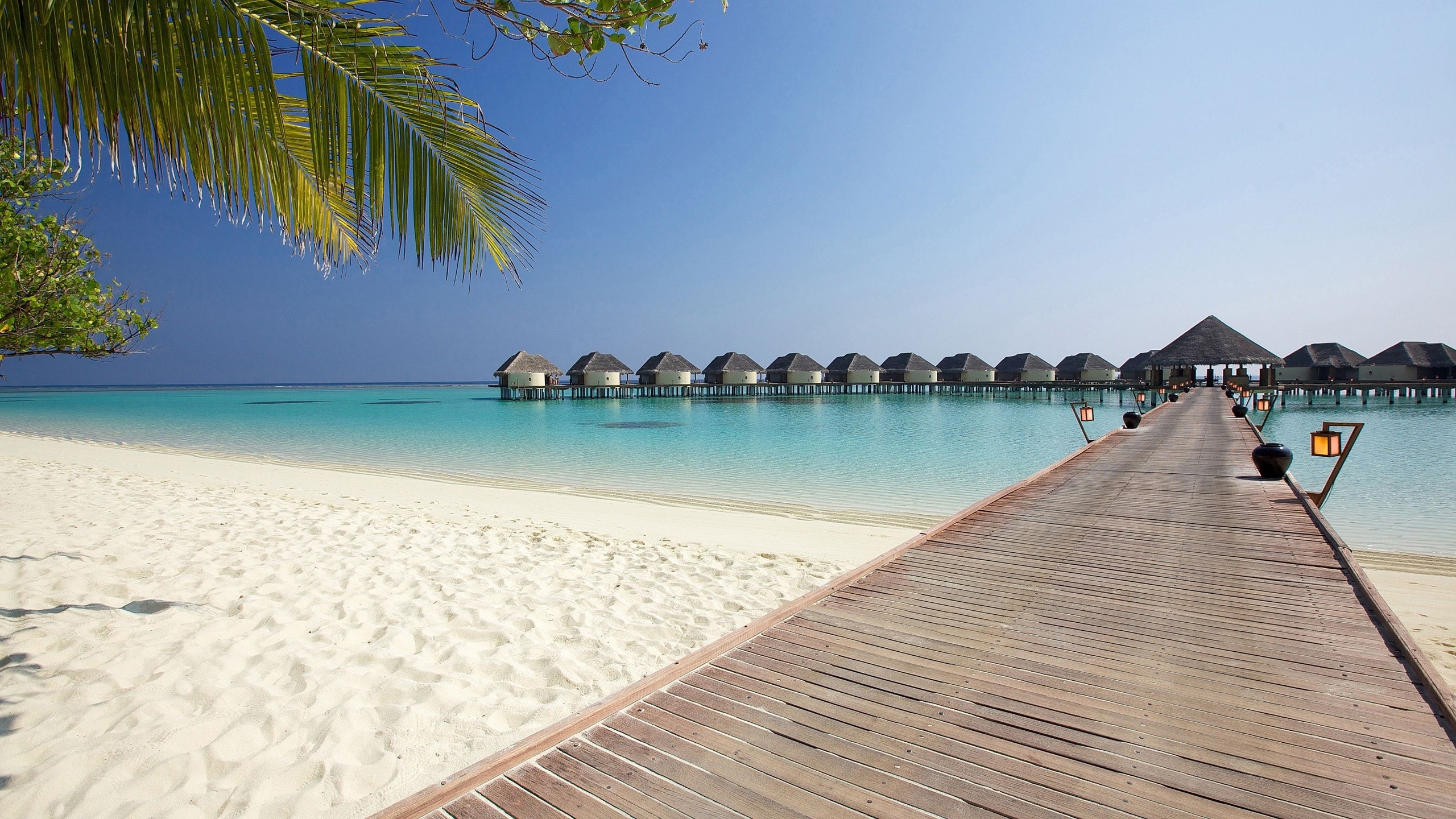 Maldive, Pontile, Bungalow sull'acqua, Spiaggia, sfondo desktop Mac