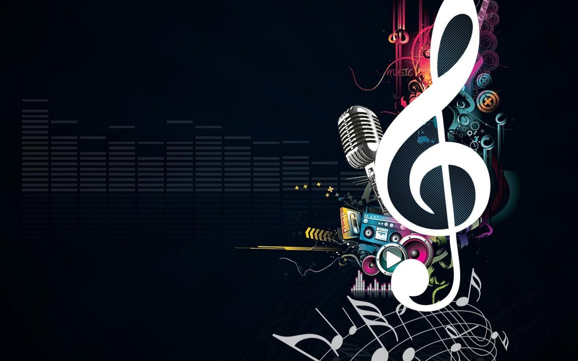Chiave di violino, Microfono, Equalizzatore, Sfondo nero, Full HD, wallpaper per portatile