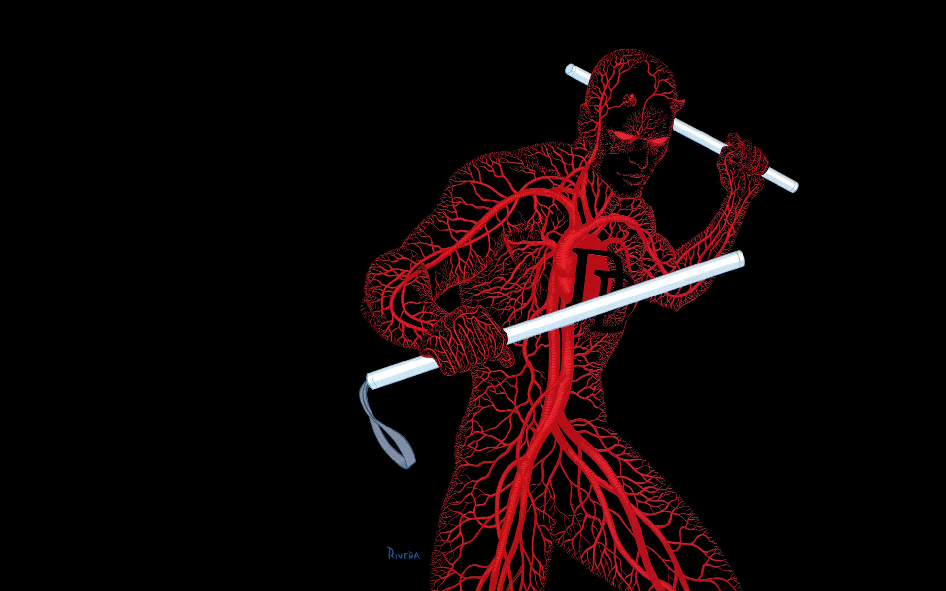 Daredevil, Vene, Line art, Sfondo nero, Full HD, wallpaper desktop