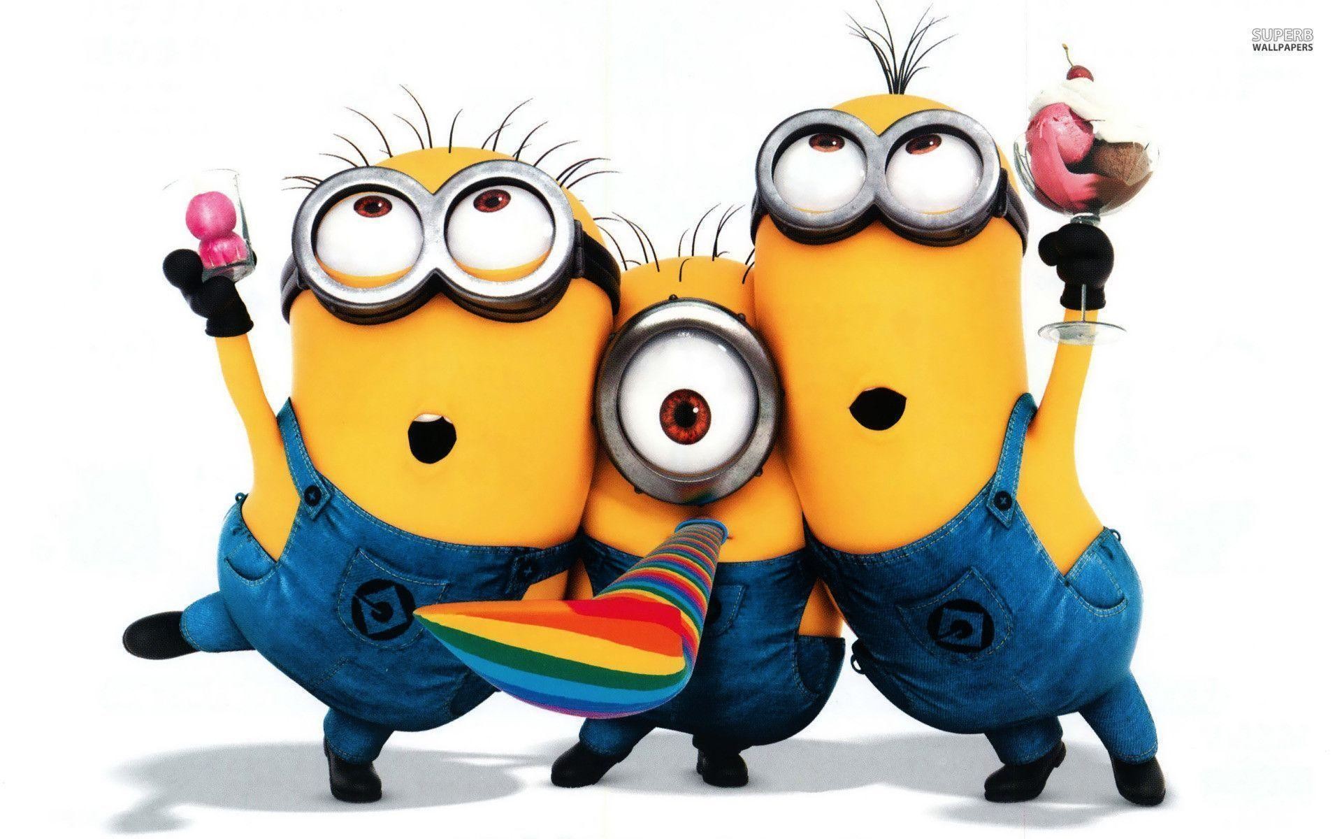 Minions, Cattivissimo me, Festa, Sfondo bianco, Full HD, wallpaper per portatile