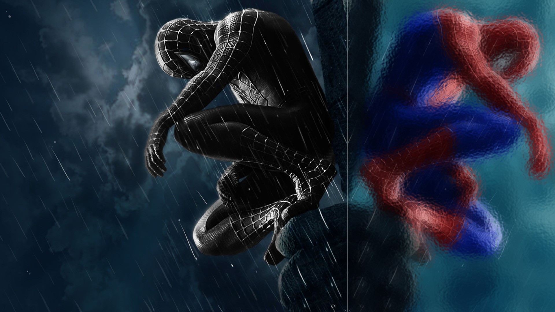 Spider-Man nero, Spider-Man 3, Pioggia, Simbionte, 1920x1080, sfondo per PC