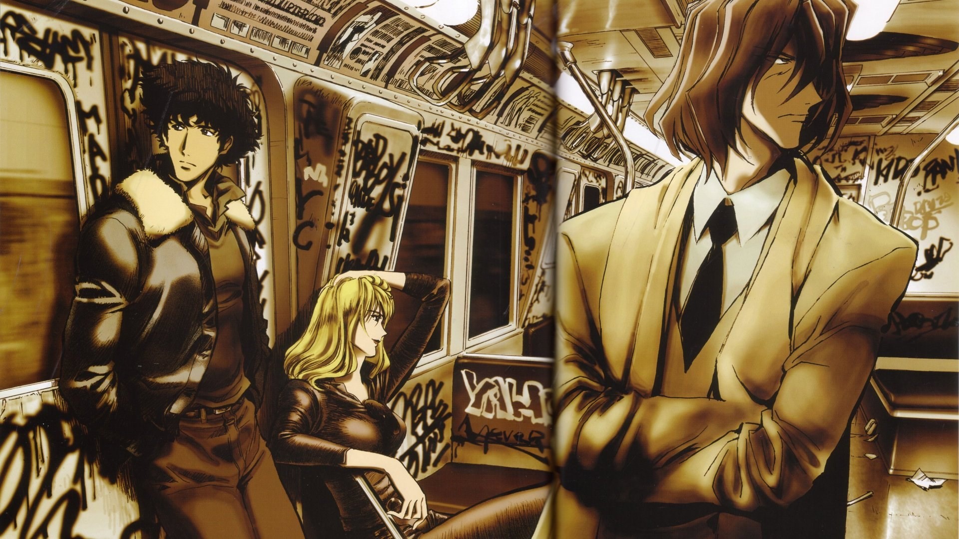 Spike Spiegel, Vicious, Julia, Cowboy Bebop, Metropolitana, Seppia, sfondo Full HD per computer