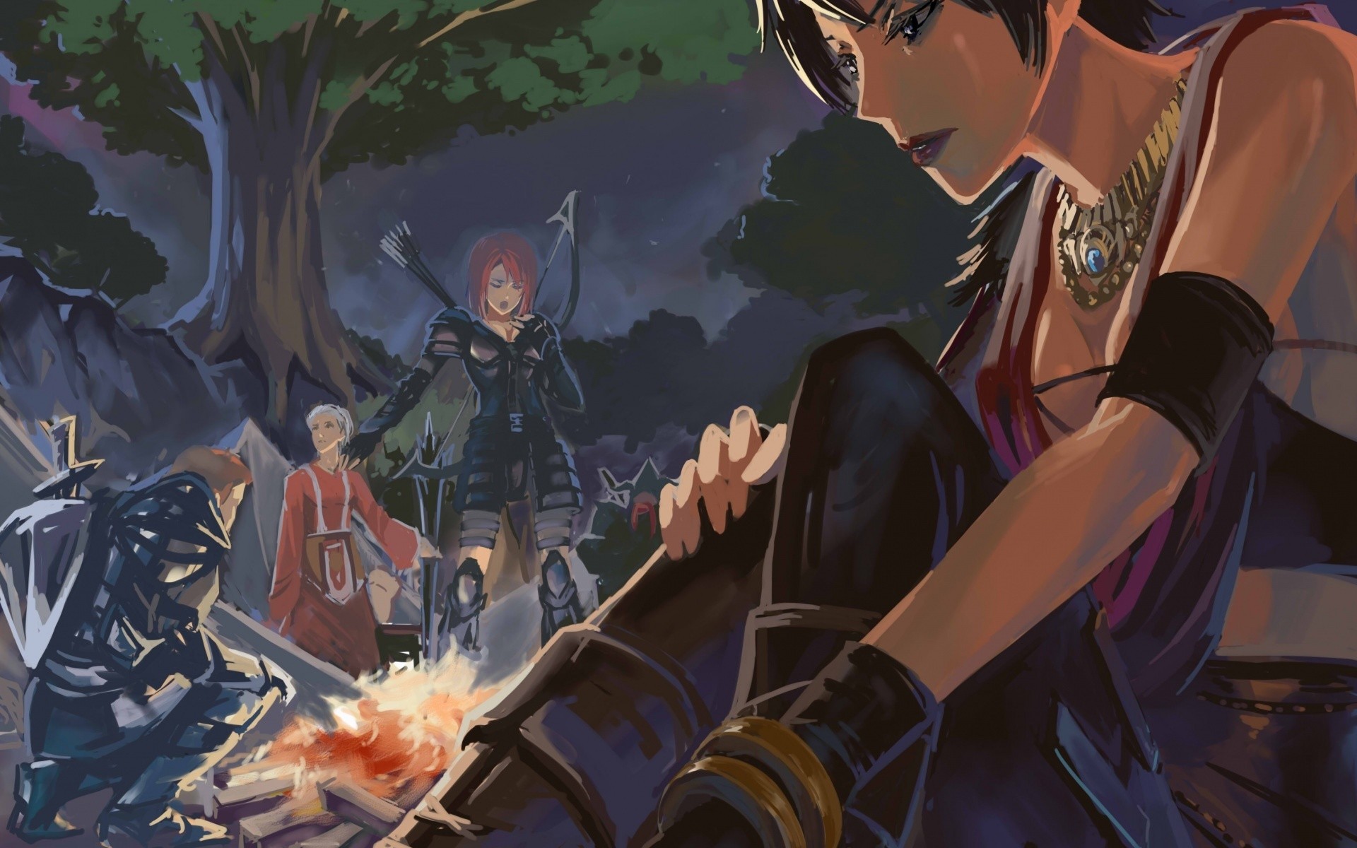 Dragon Age, Accampamento, Fuoco, Fan art, 16:10 Full HD, wallpaper widescreen