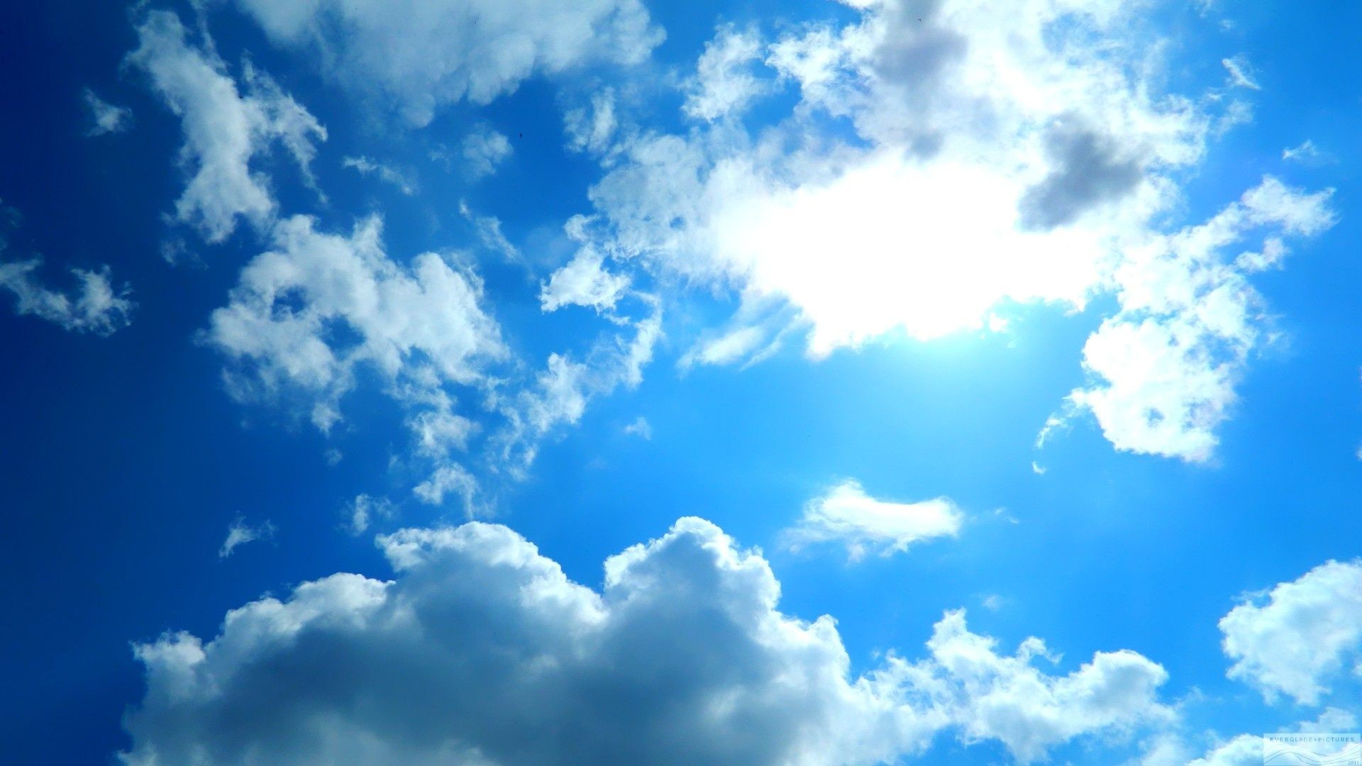 Cielo blu, Nuvole, Sole, Full HD, wallpaper per portatile