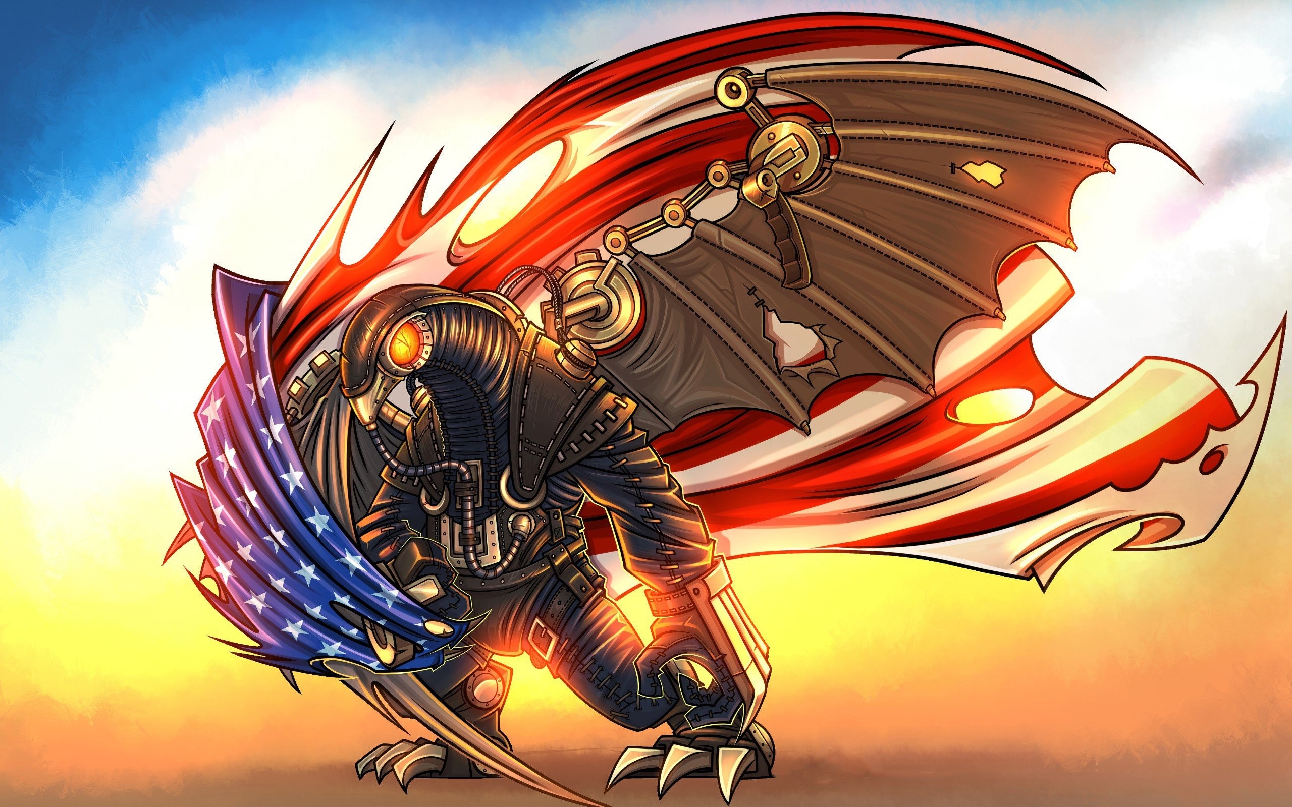 Songbird, BioShock Infinite, Bandiera americana, Illustrazione, 2K, sfondo Windows 11