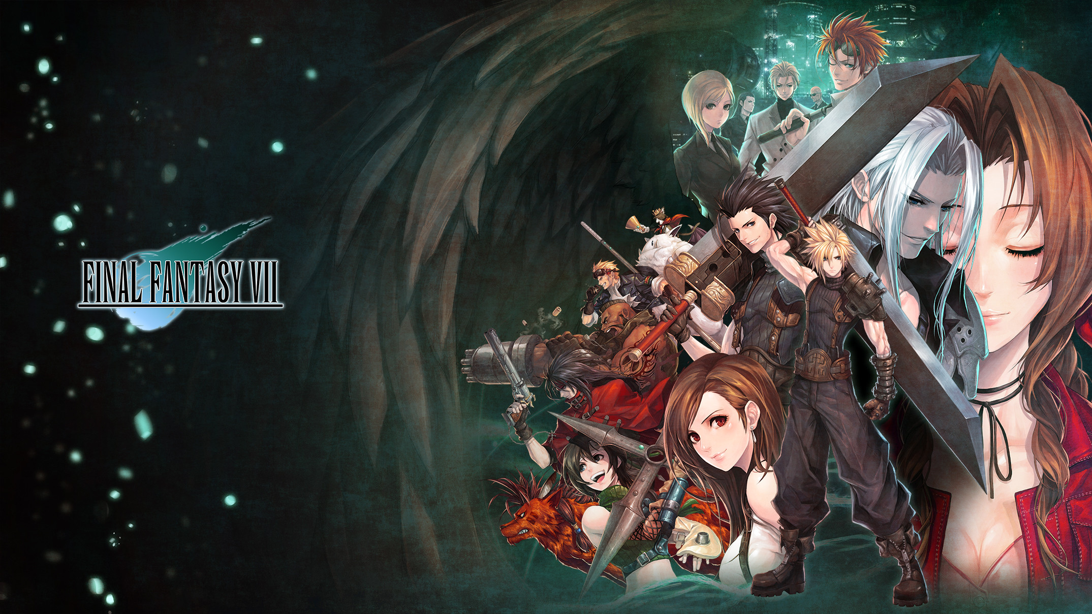 Final Fantasy VII, Logo, Cloud Strife, Aerith Gainsborough, Sephiroth, Tifa Lockhart, sfondo Full HD