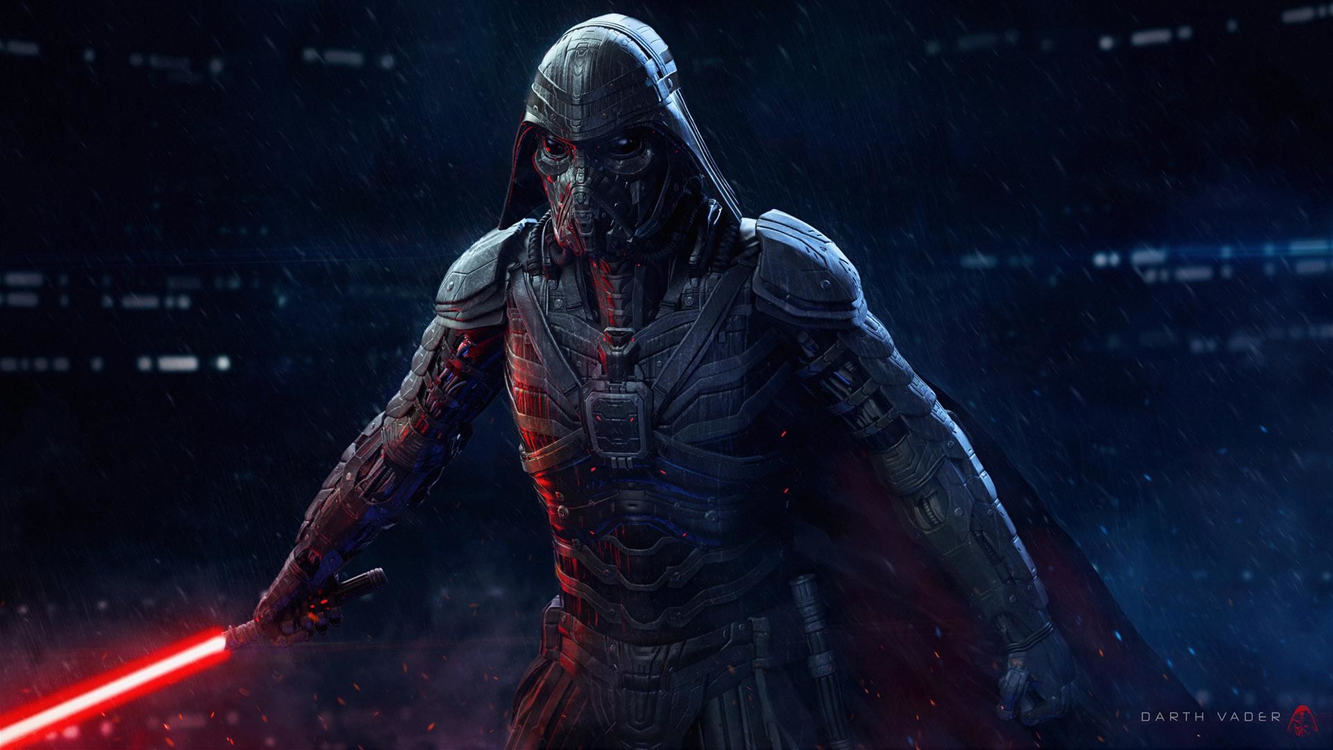 Darth Vader, Anakin Skywalker, Star Wars, Spada laser rossa, Fan art, sfondo desktop 1080p
