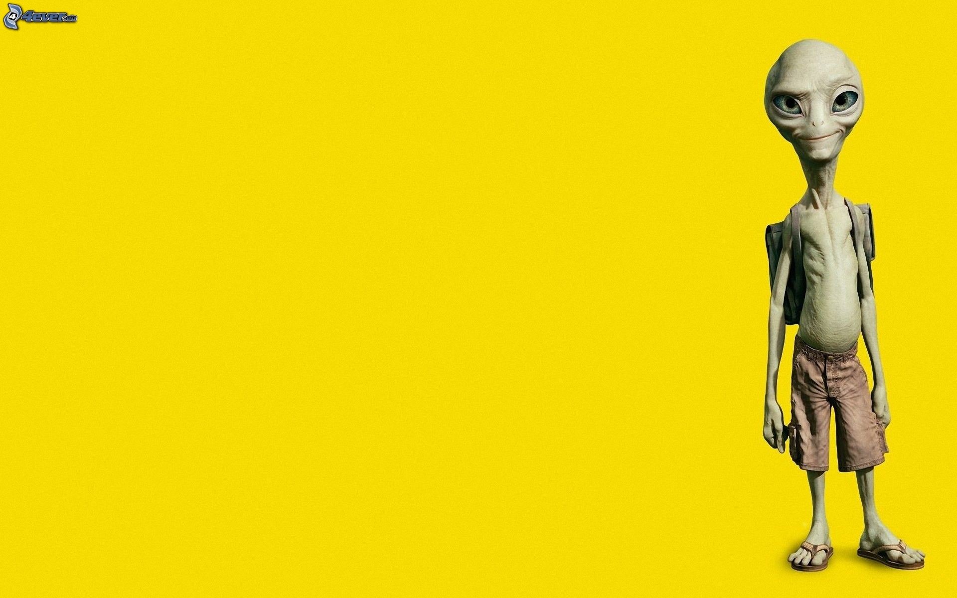 Paul, Alieno, Sfondo giallo, Minimalismo, Full HD, wallpaper per PC