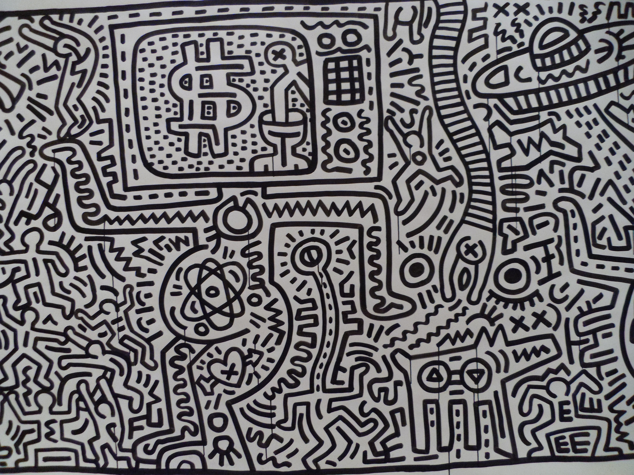 Keith Haring, Doodle, Bianco e nero, Simbolo del dollaro, Full HD, schermata di blocco iPad