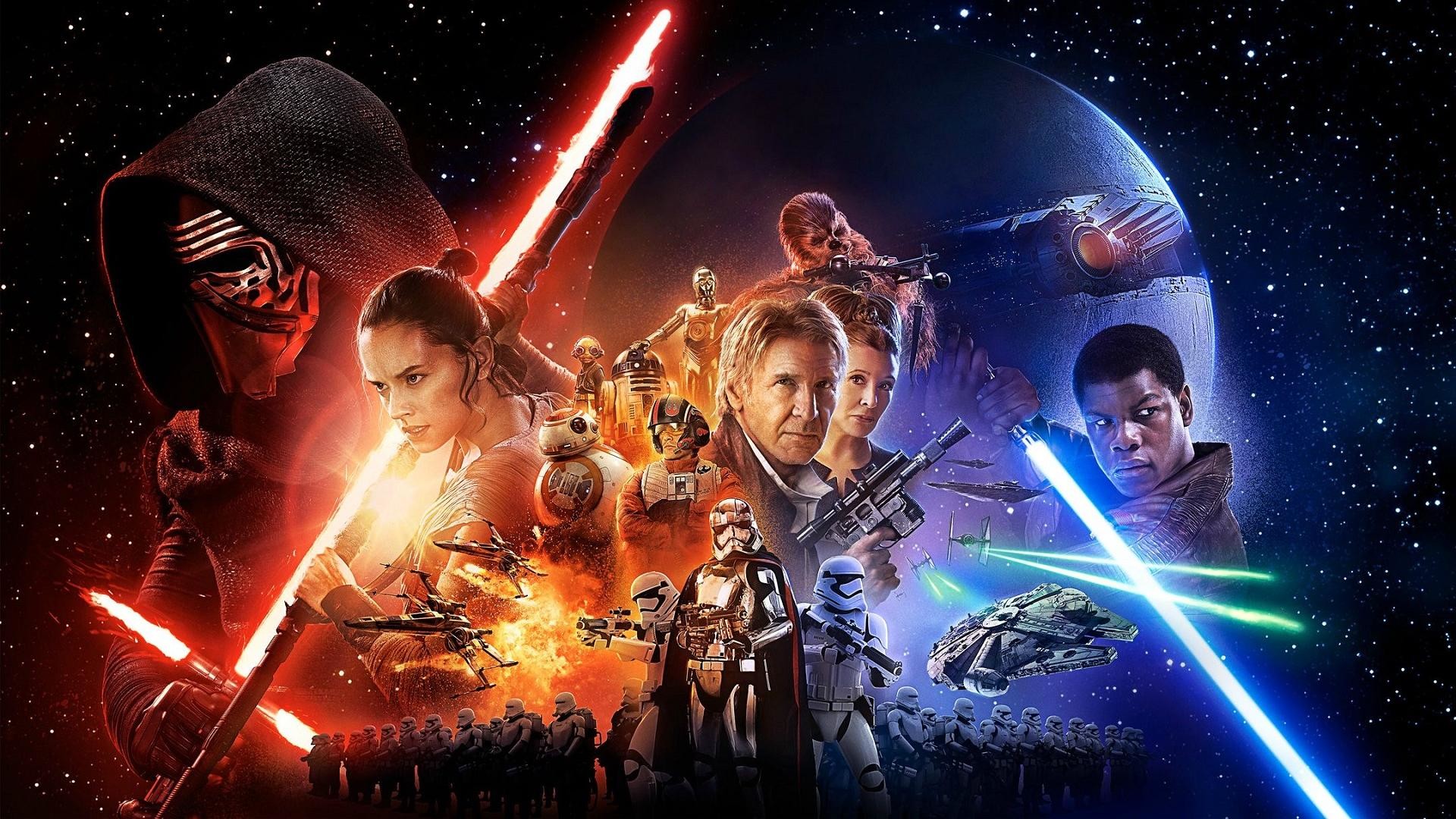 Star Wars: Il risveglio della Forza, Kylo Ren, Rey, Han Solo, Poster, sfondo 1920x1080 per PC