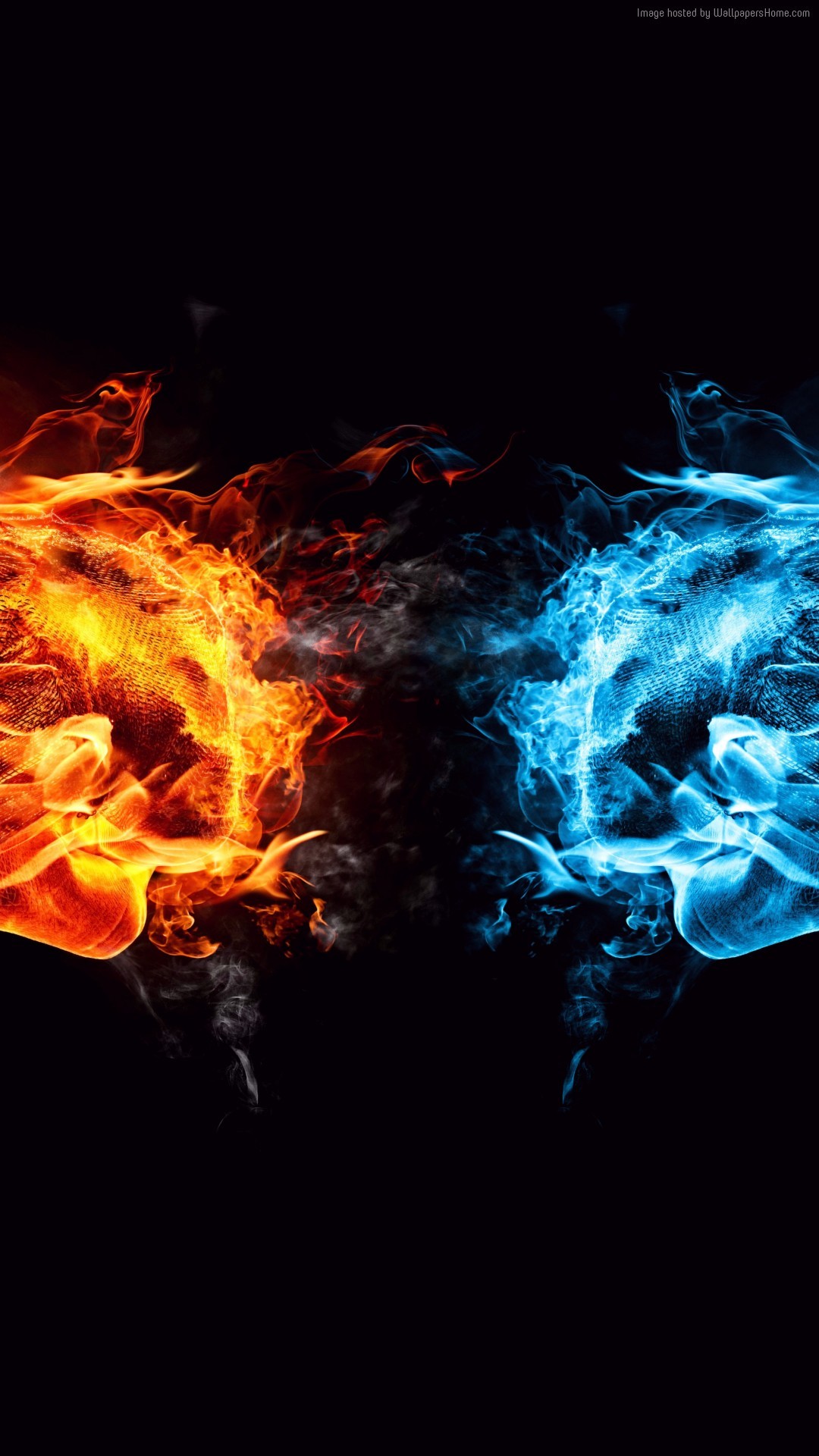 Pugni, Fuoco e ghiaccio, Sfondo nero, Full HD, schermata di blocco iPhone