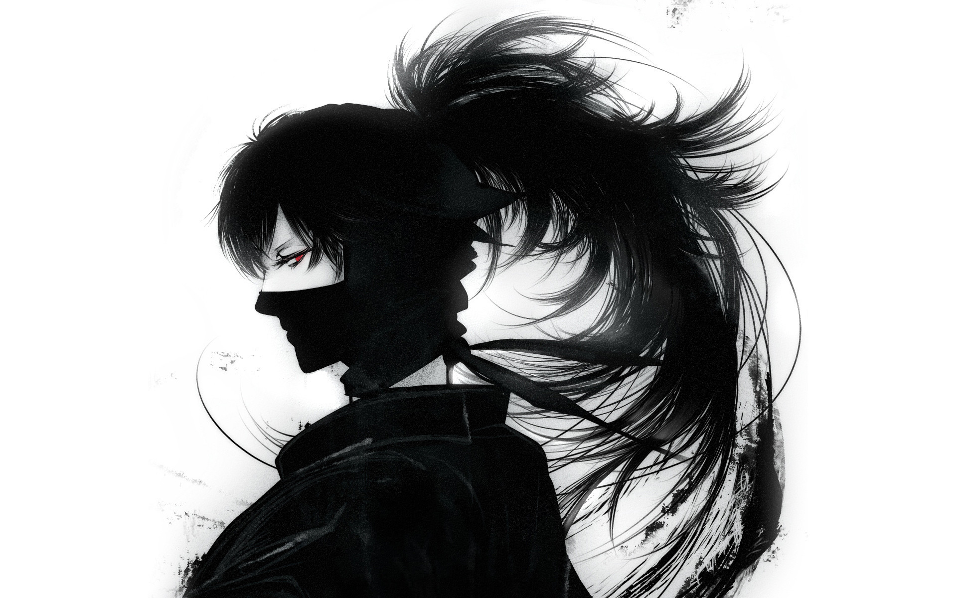 Ninja, Ragazza, Maschera, Bianco e nero, 1920x1200, immagine di sfondo