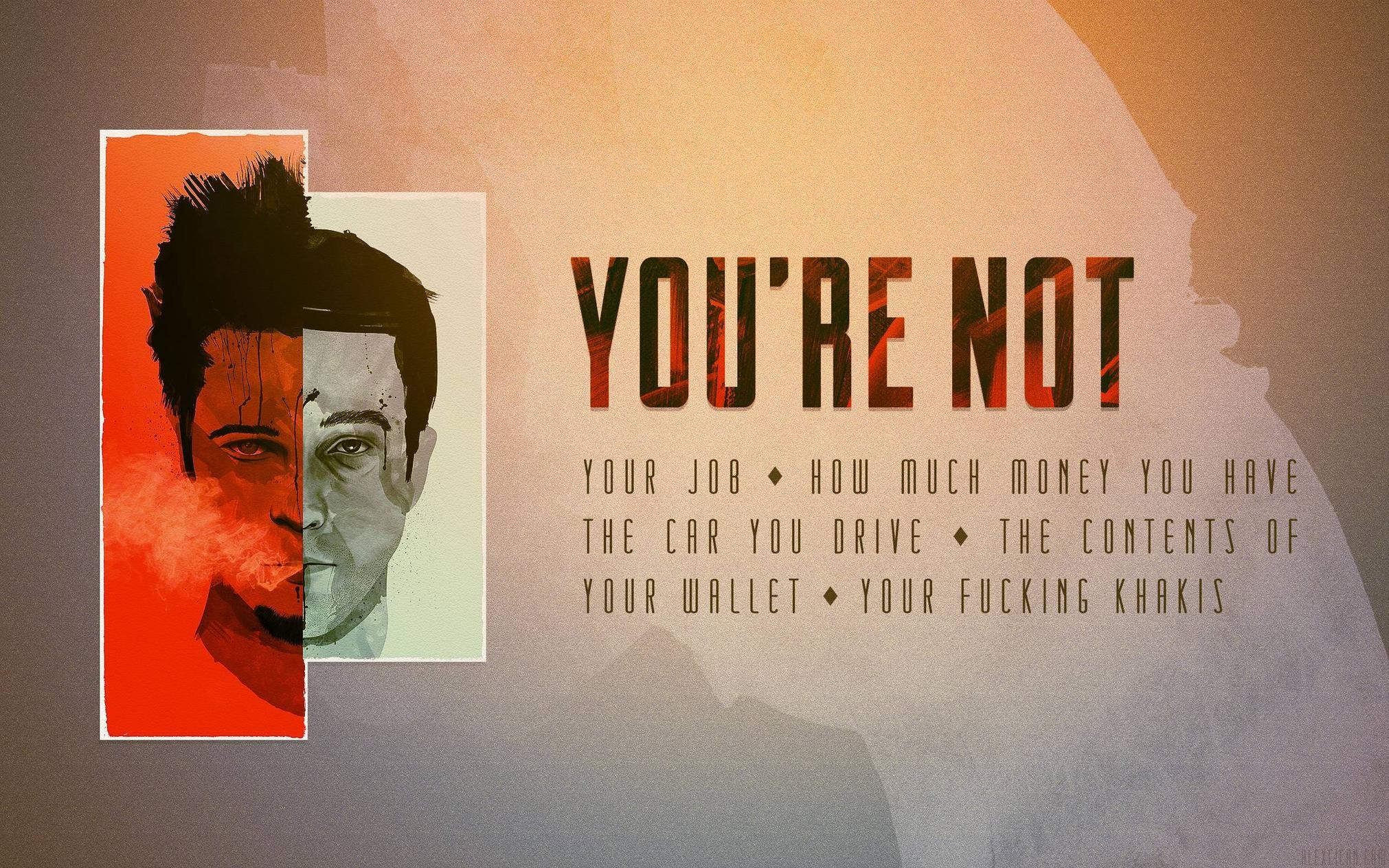 Fight Club, You're not your job, Citazione, Tyler Durden, Full HD, sfondo desktop