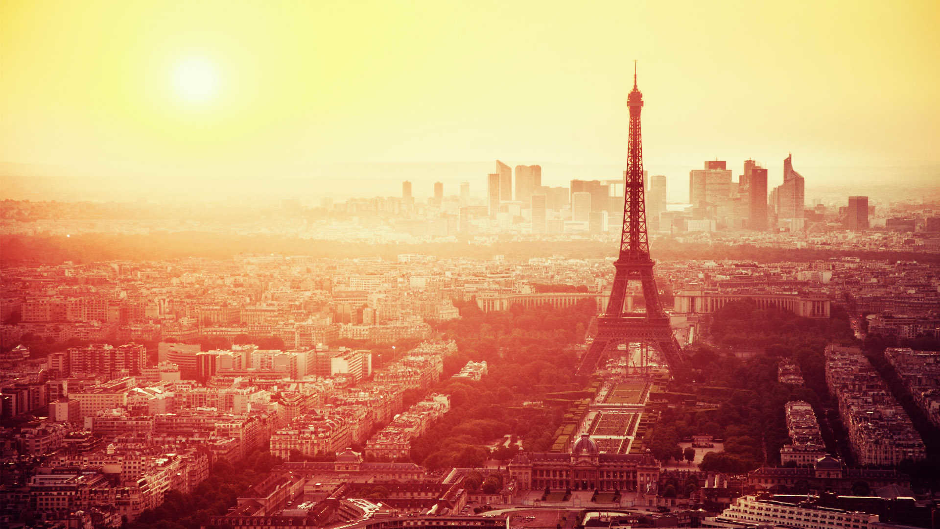 Torre Eiffel, Parigi, La Défense, Tramonto, Panorama, Full HD, wallpaper desktop