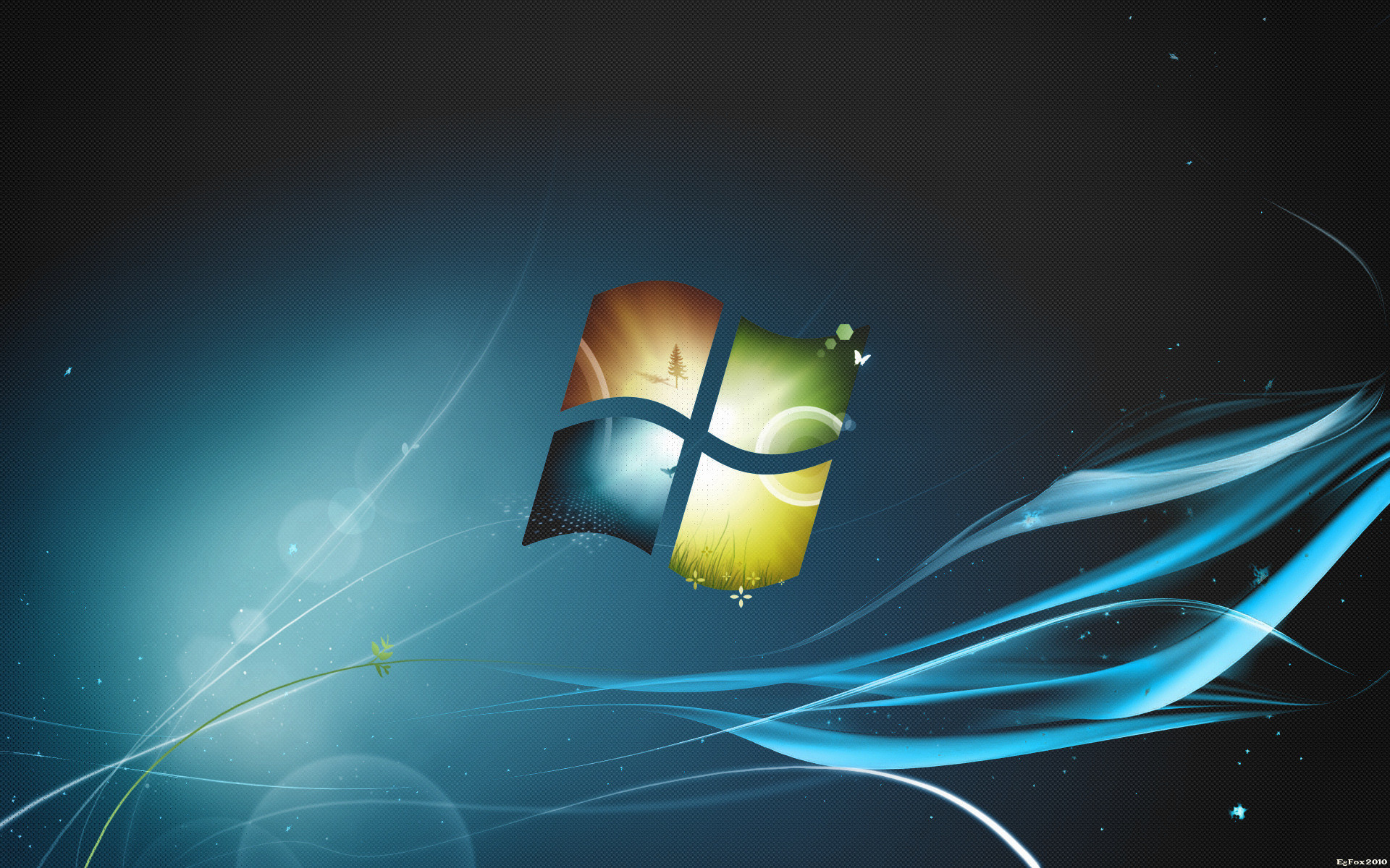 Windows 7, Logo Windows, Onde di luce, Verde acqua, 16:10 Full HD, wallpaper widescreen